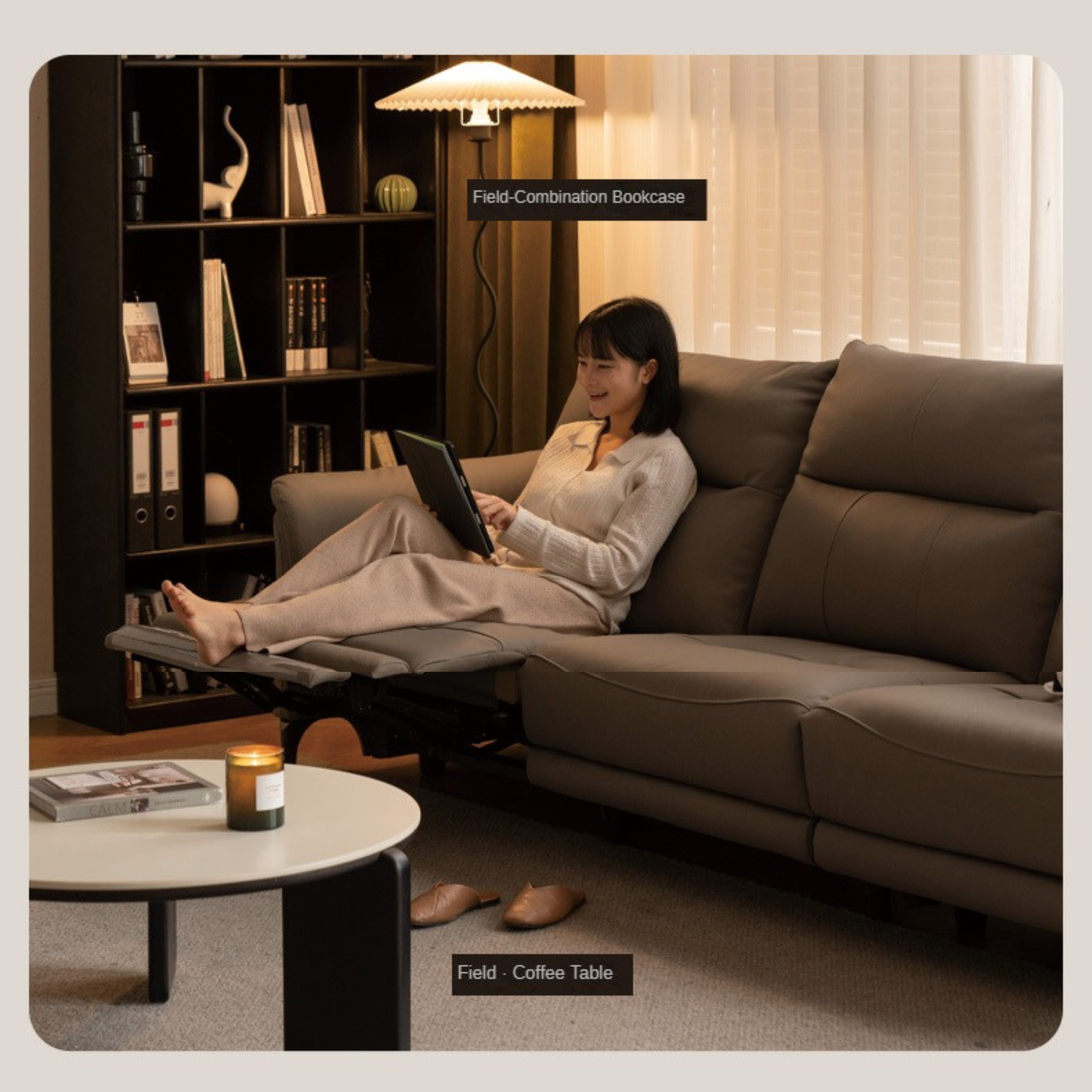 First Layer Leather Multifunctional Electric Telescopic Sofa.