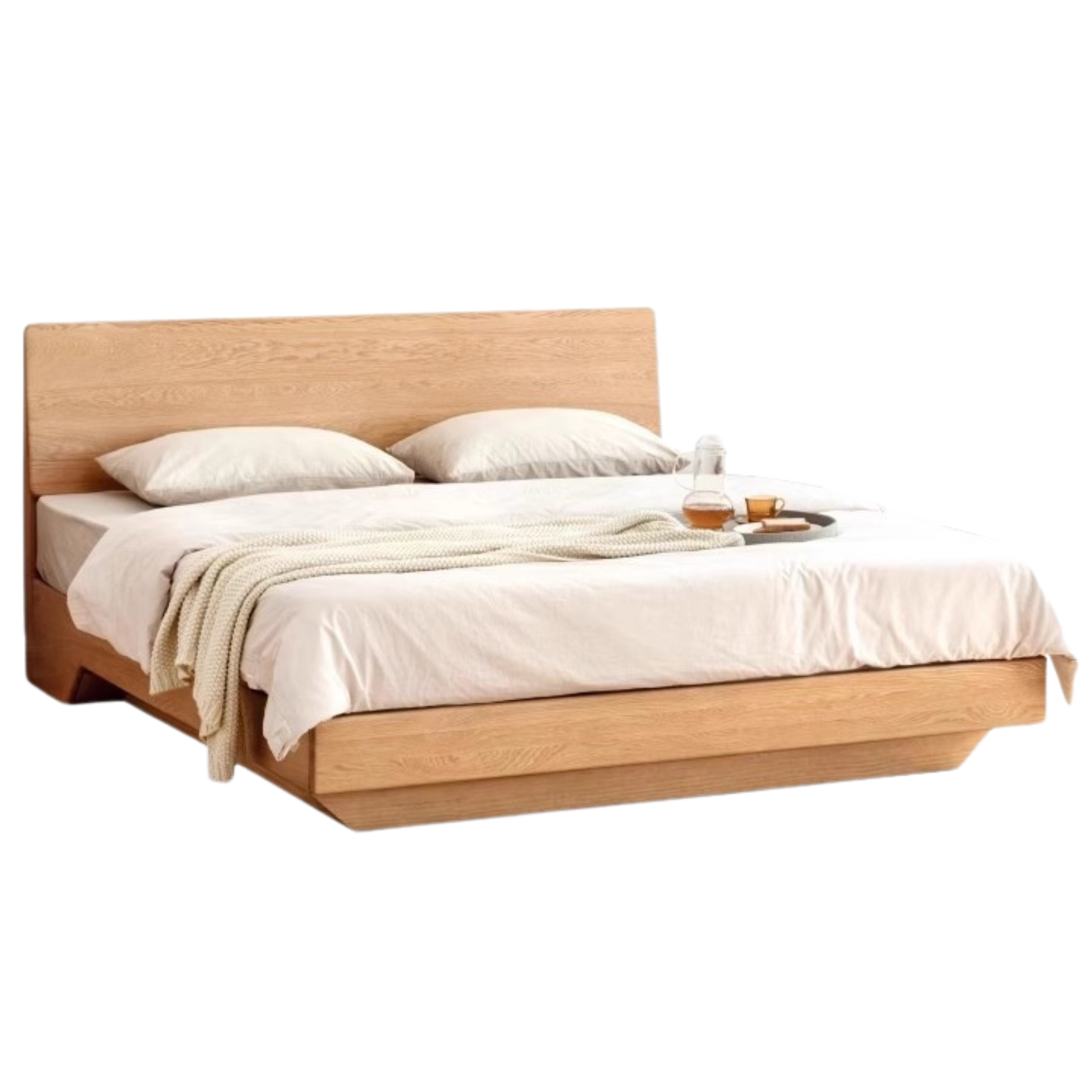 Oak,Black Walnut Solid Wood Suspended Luminous Box Bed