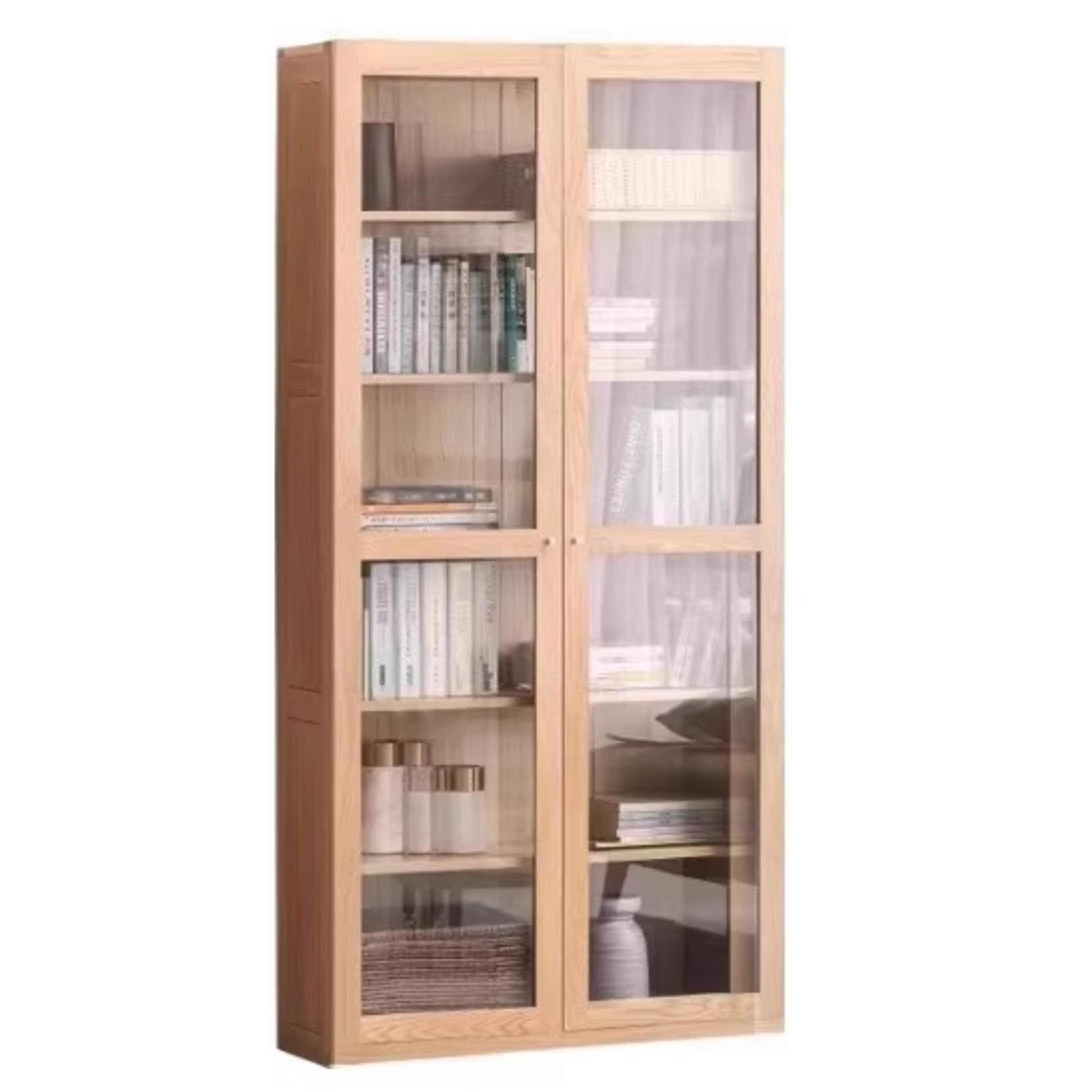 Oak, Solid Rubberwood Modern Bookcase Storage