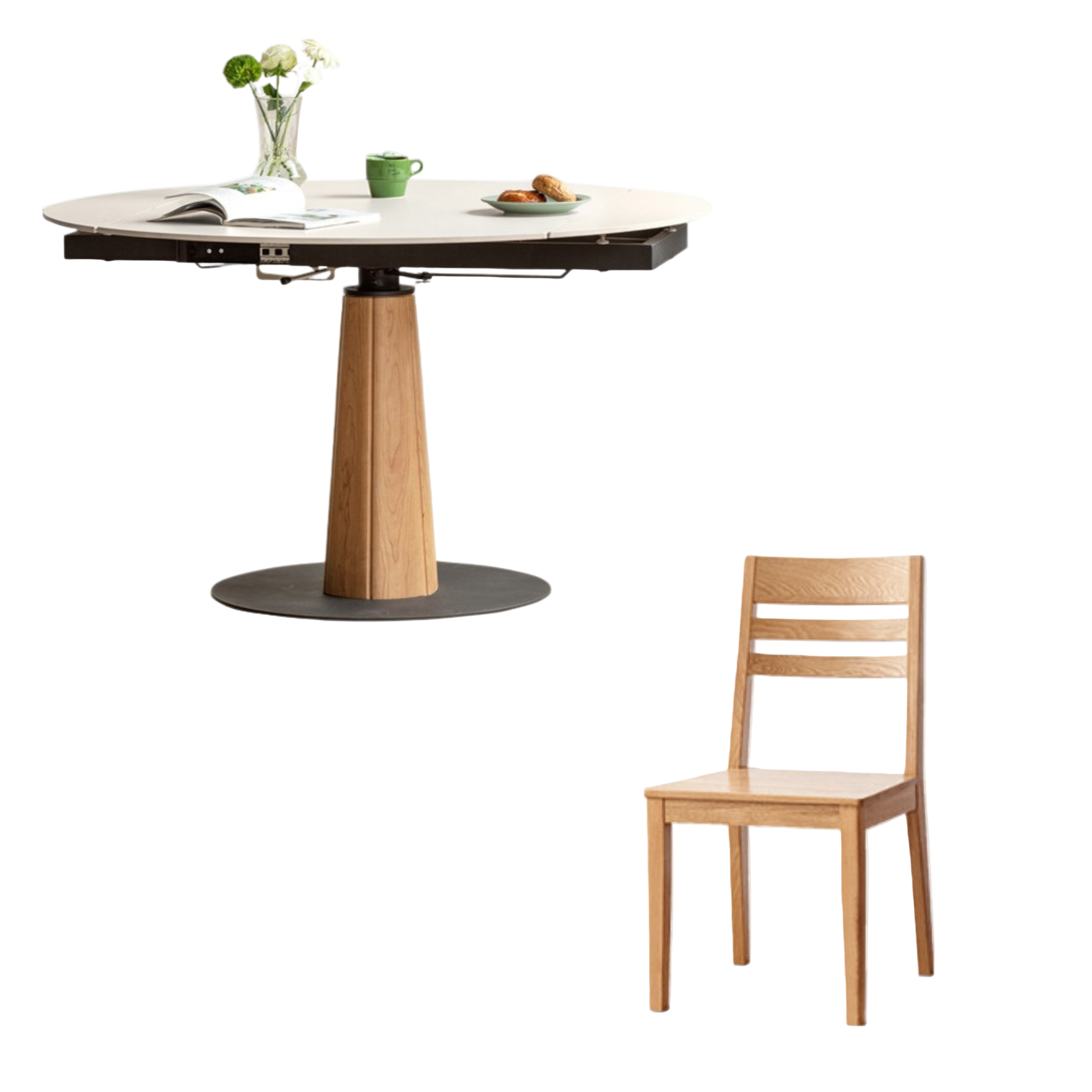 Cherry, Black Walnut, Ash Solid Wood Folding Retro Rock Plate Dining Table