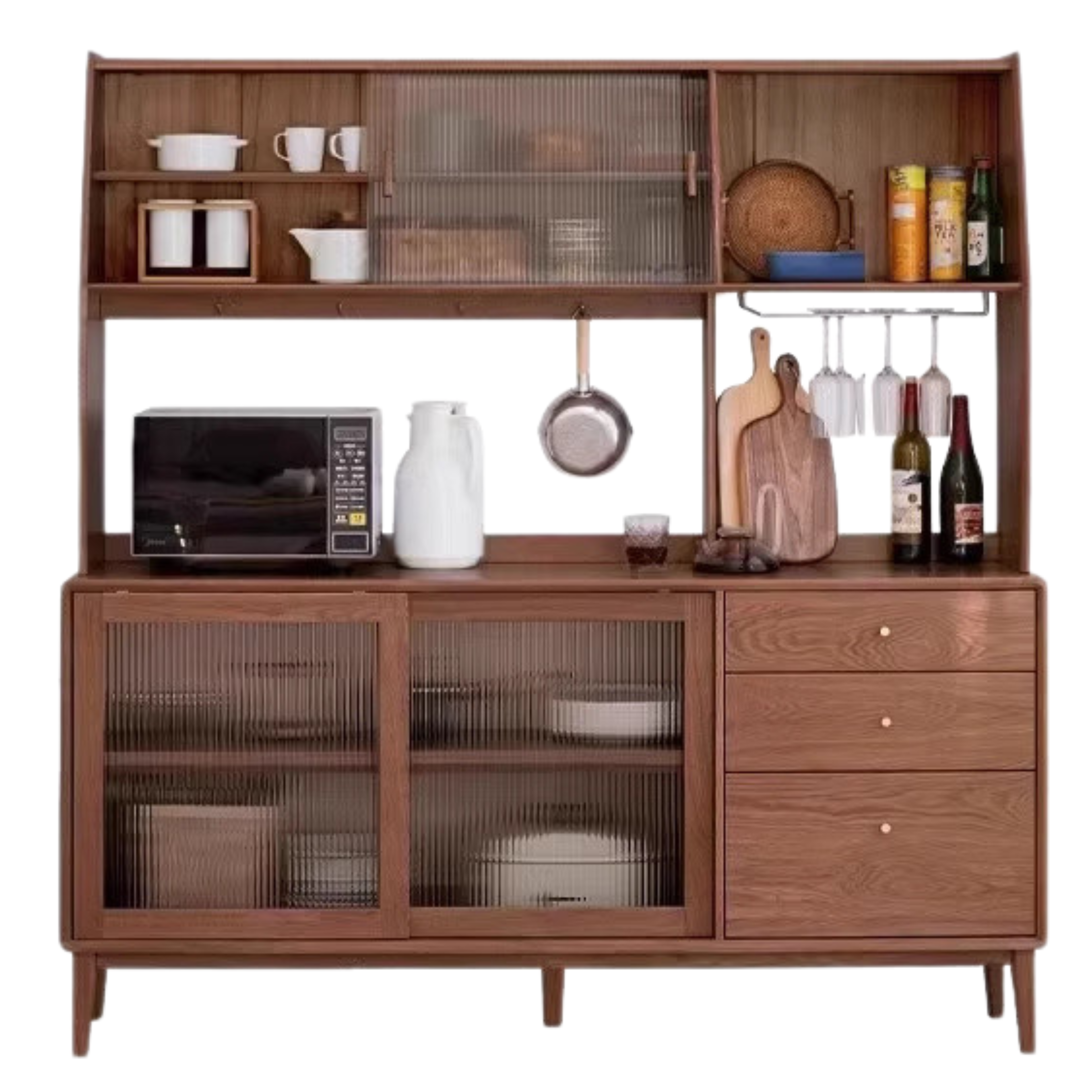 Solid Rubberwood, Oak Solid Wood Sideboard, Buffet Cabinet