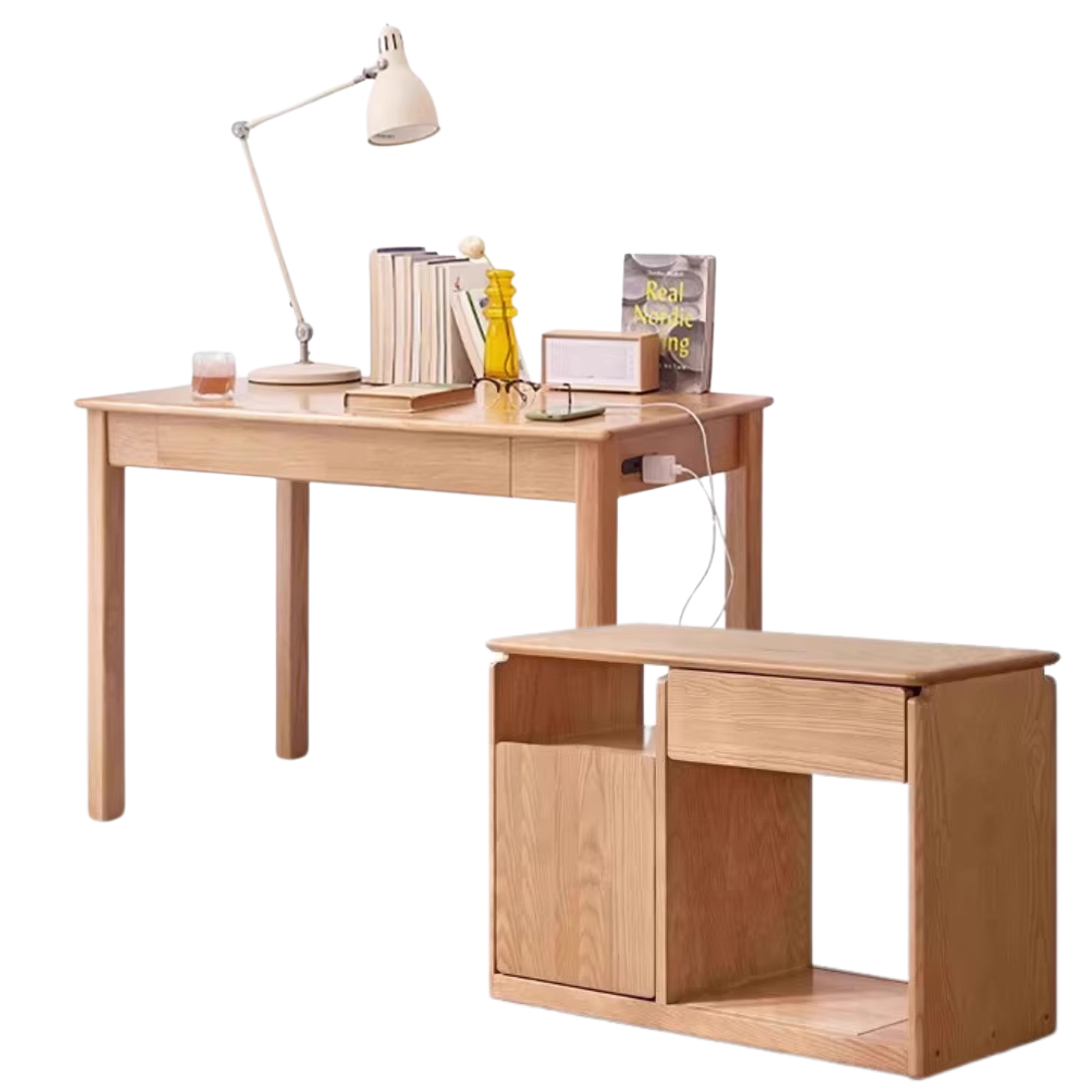 Oak, Ash Solid Wood USB Office Desk
