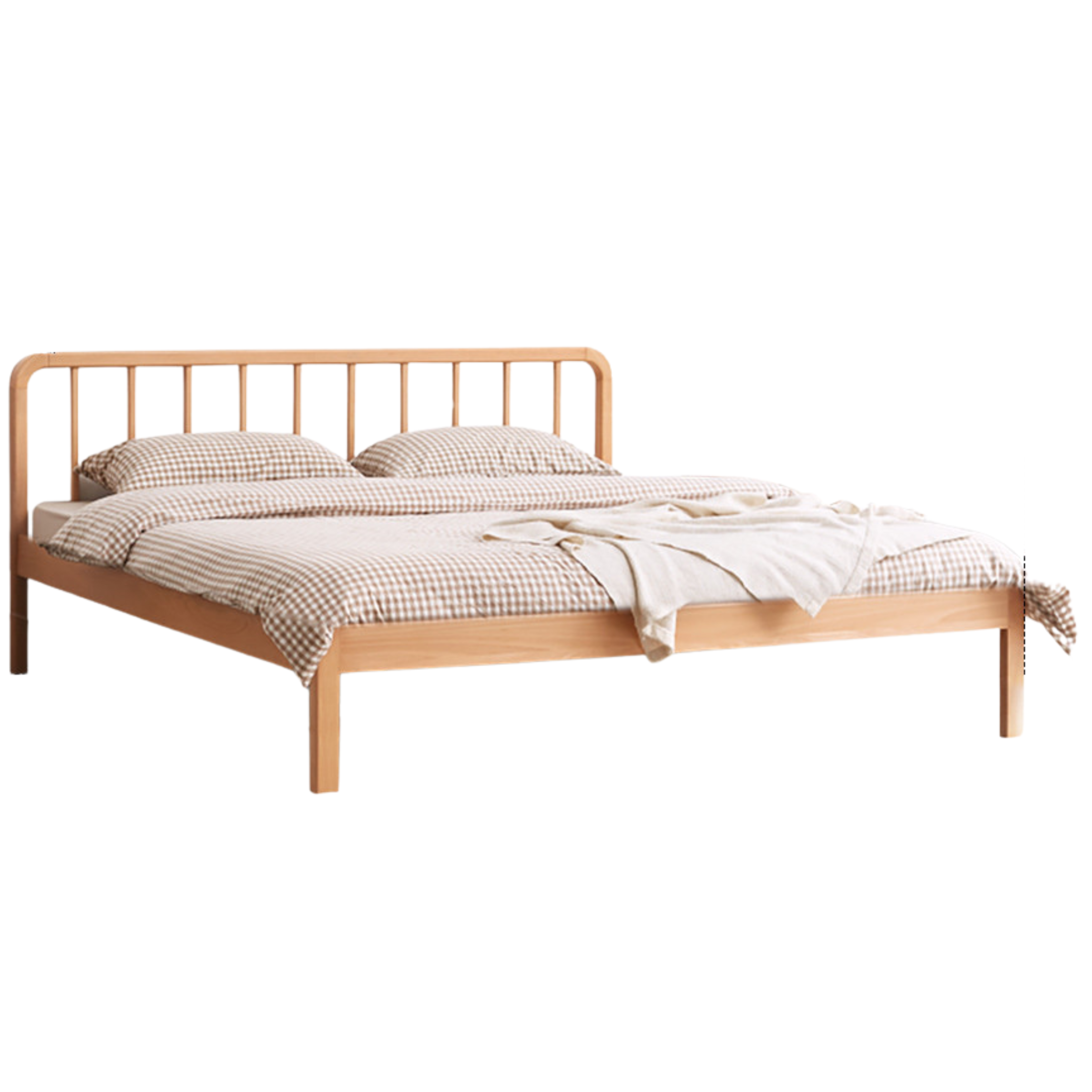 European Beech Solid Wood Bed Modern Simple