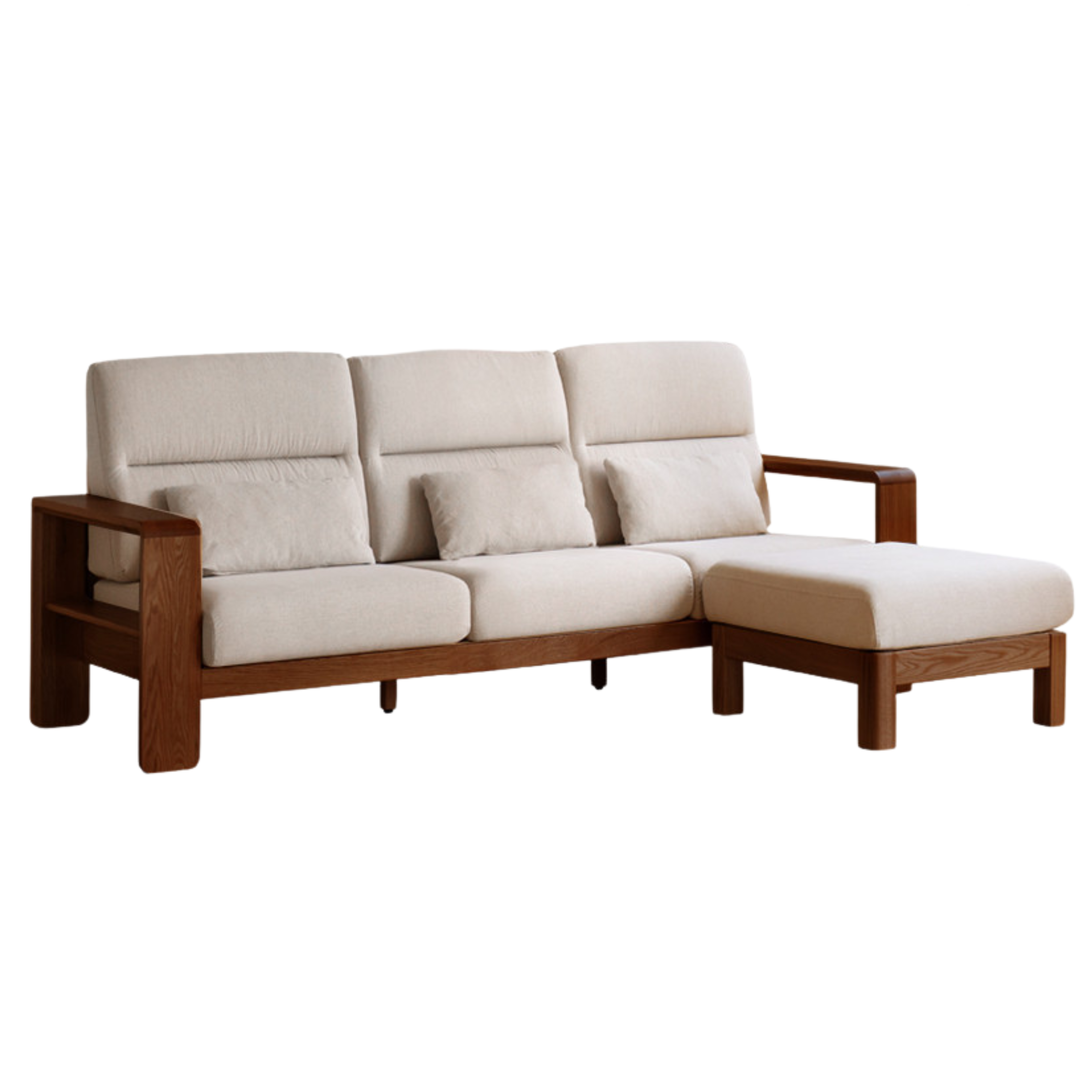Oak Solid Wood High Back Fabric Corner Sofa Modern