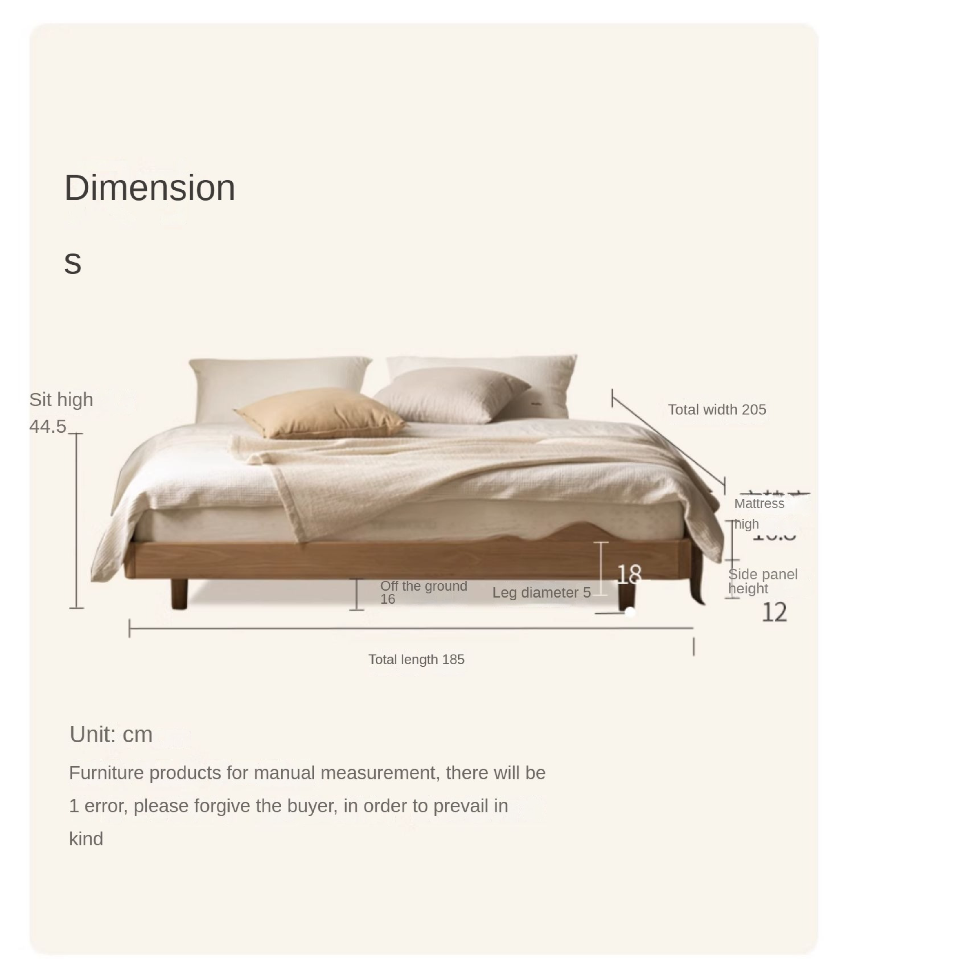 Ash solid wood suspended Platform Bed, Headboard-Free Bed