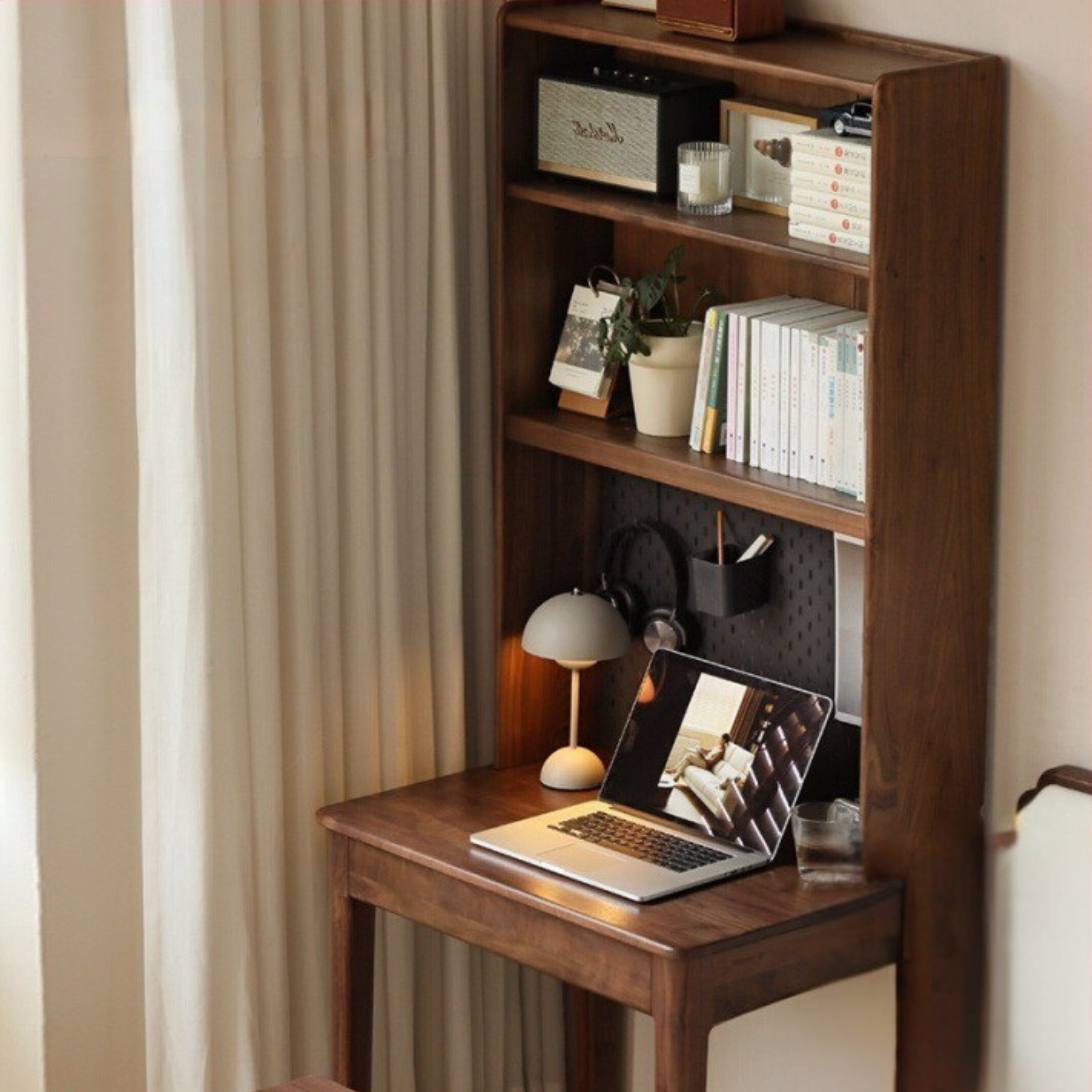 Black Walnut Solid Wood Desk Bookshelf
