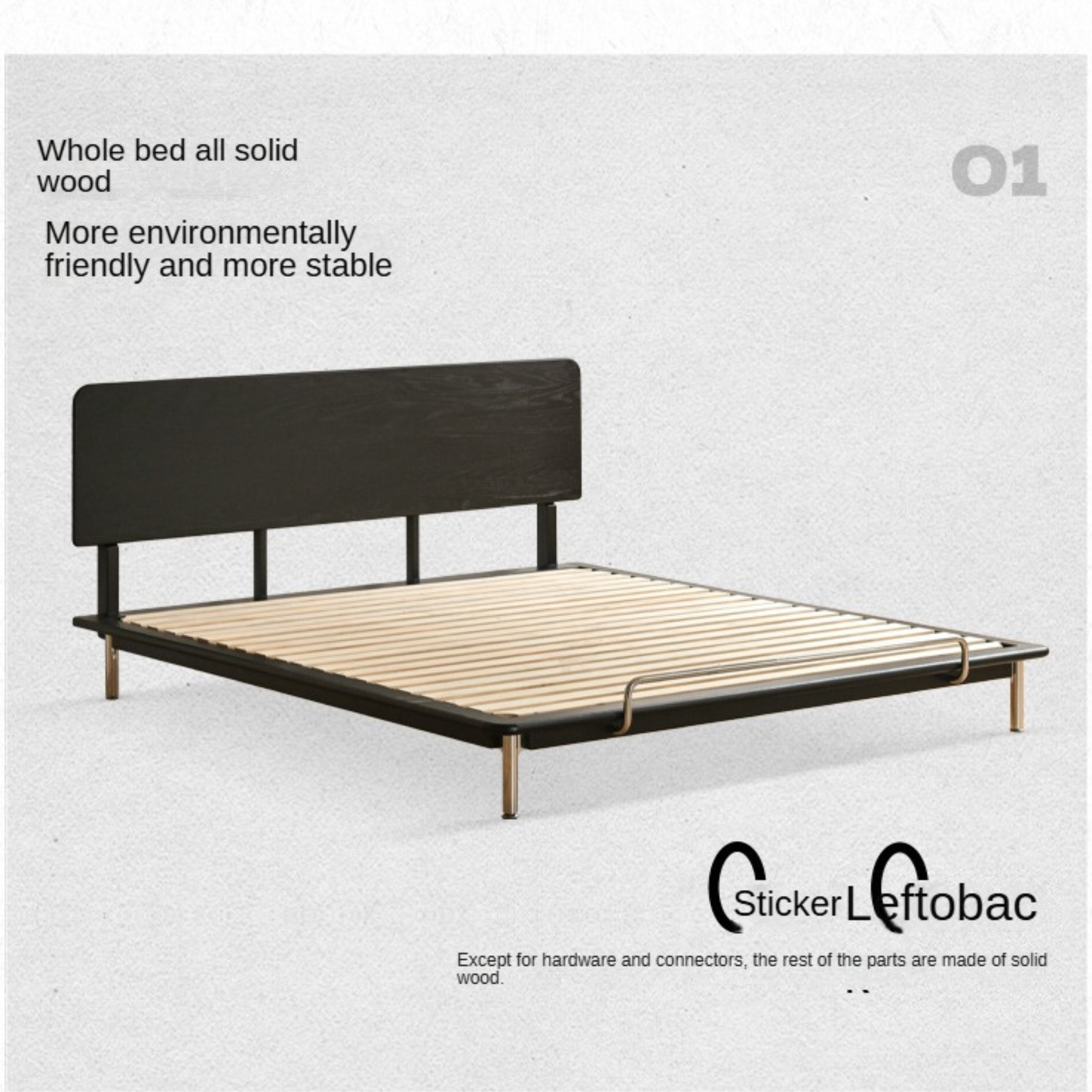 Ash, Oak Solid Wood Bed Minimalist