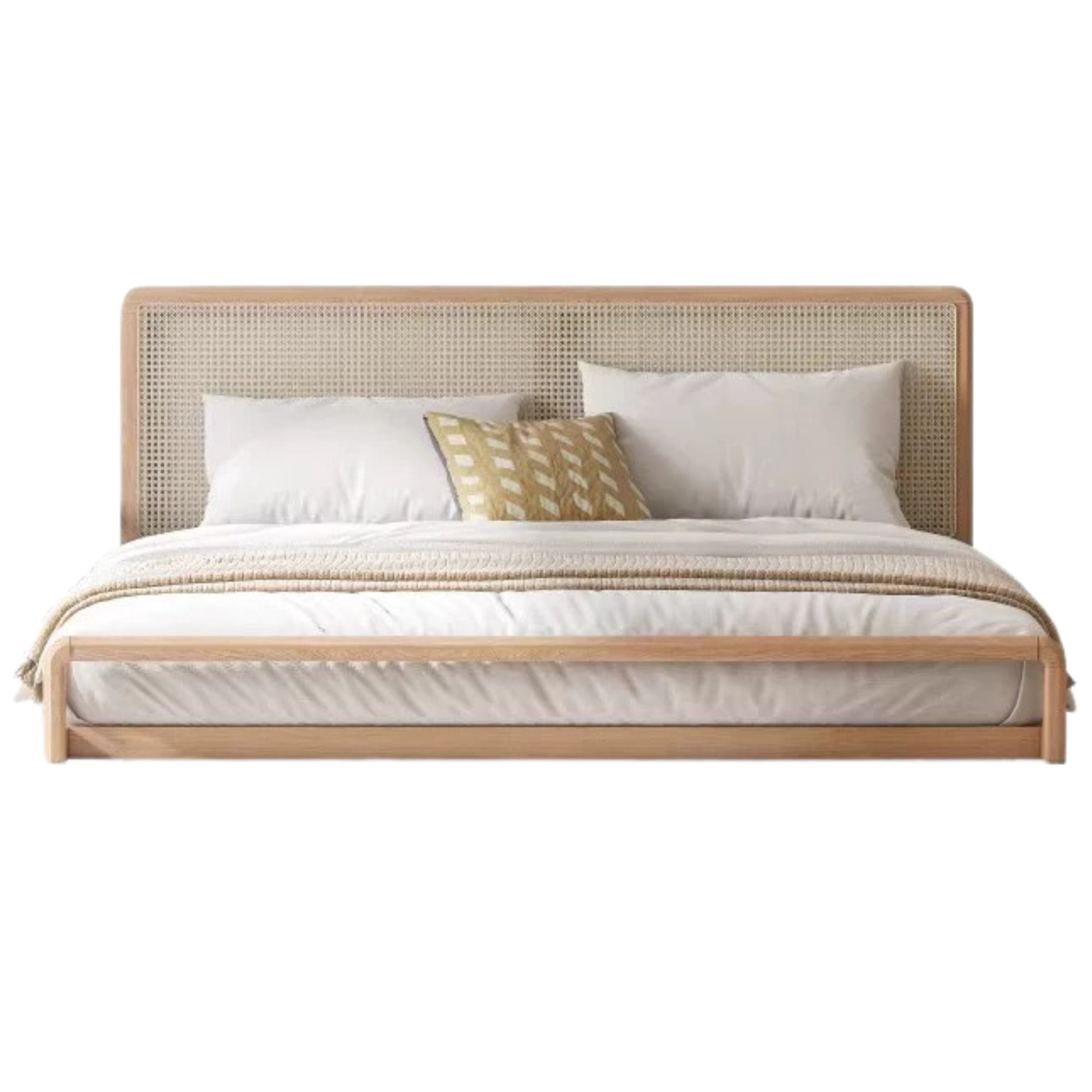 Ash Solid Wood Floor Bed Rattan