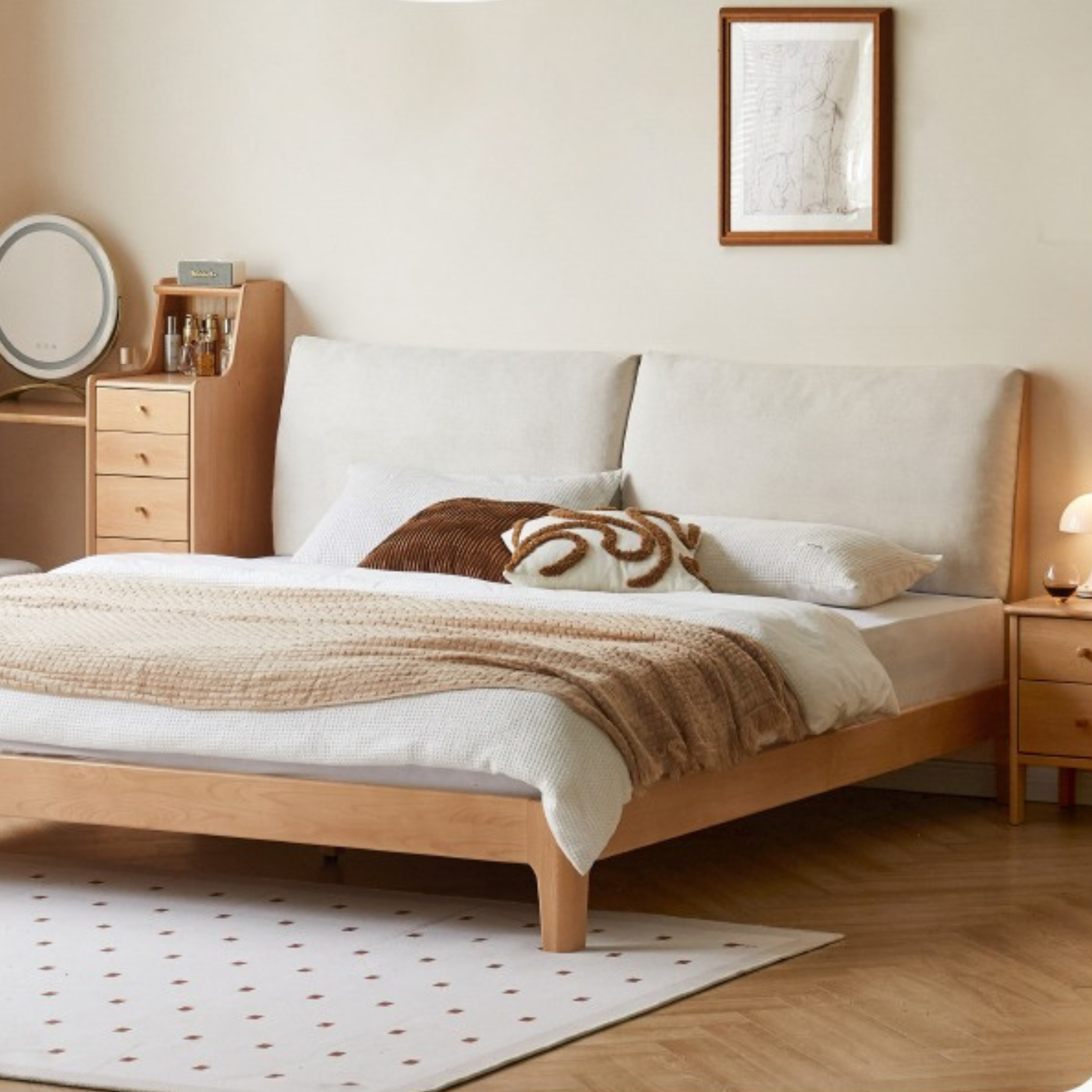 European Beech solid wood soft back fabric bed