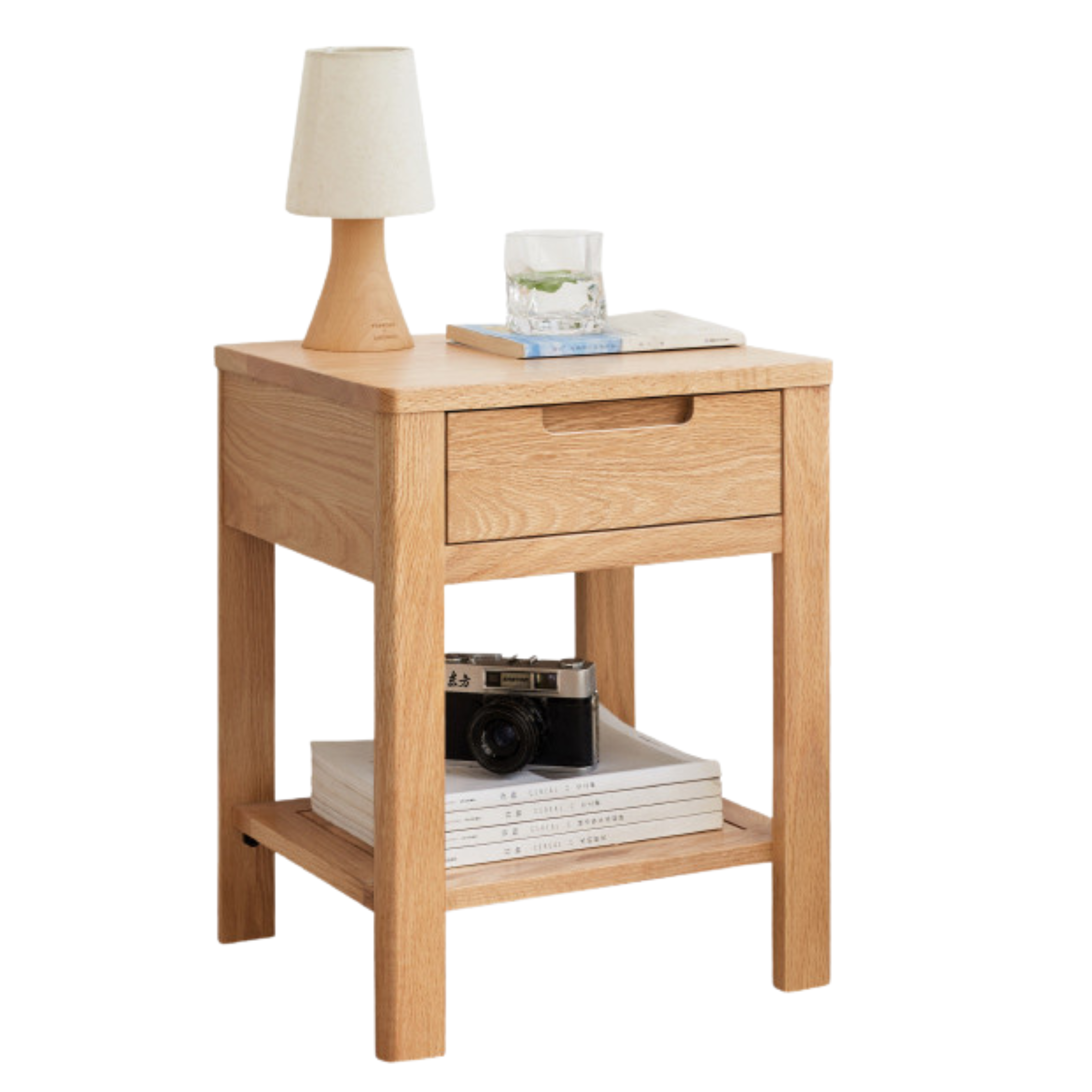 Oak, Beech Solid Wood, Solid RubberWood Nightstand.