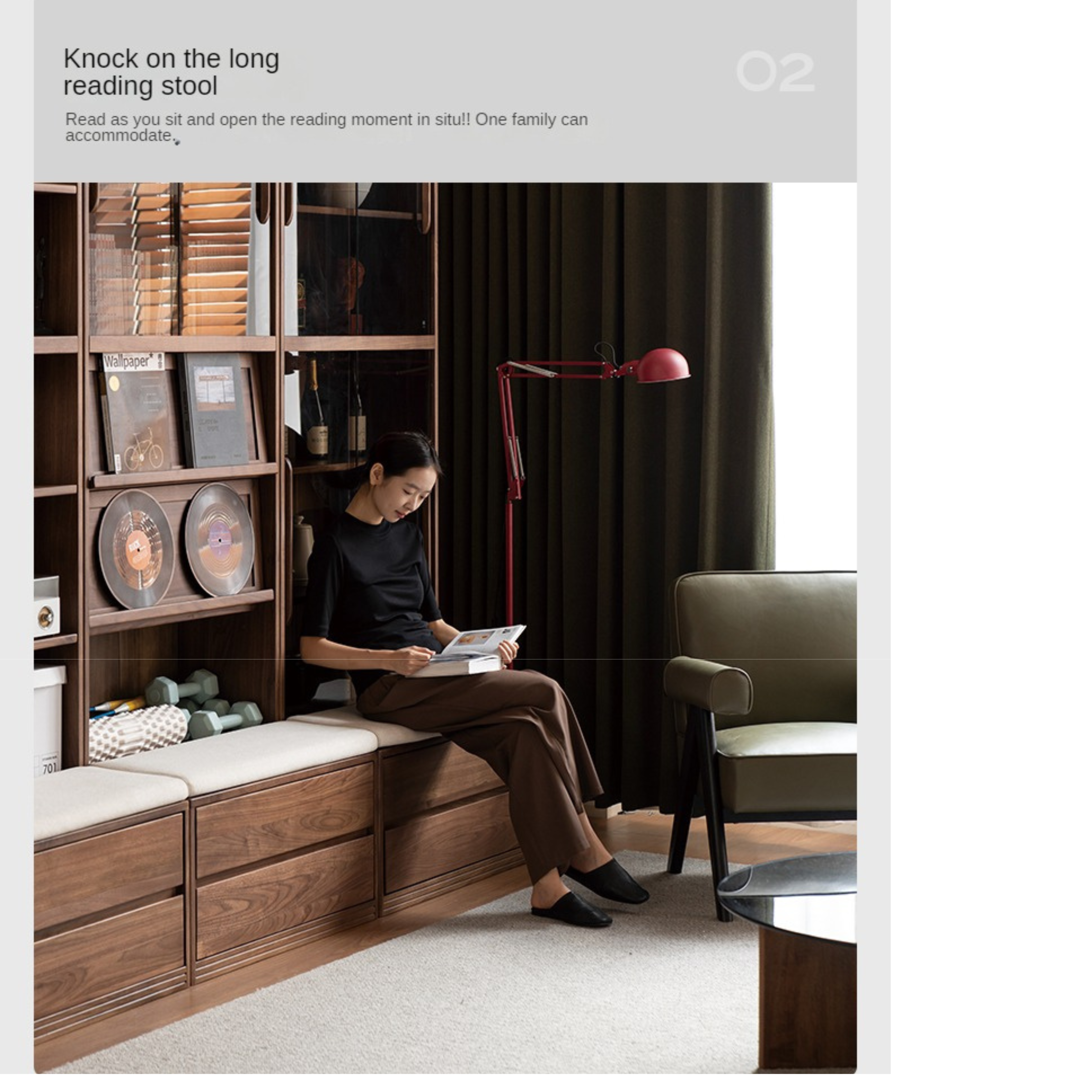 Black Walnut, Oak, Sandalwood, Ash Solid Wood Light Luxury Combined Bookshelf With Seat