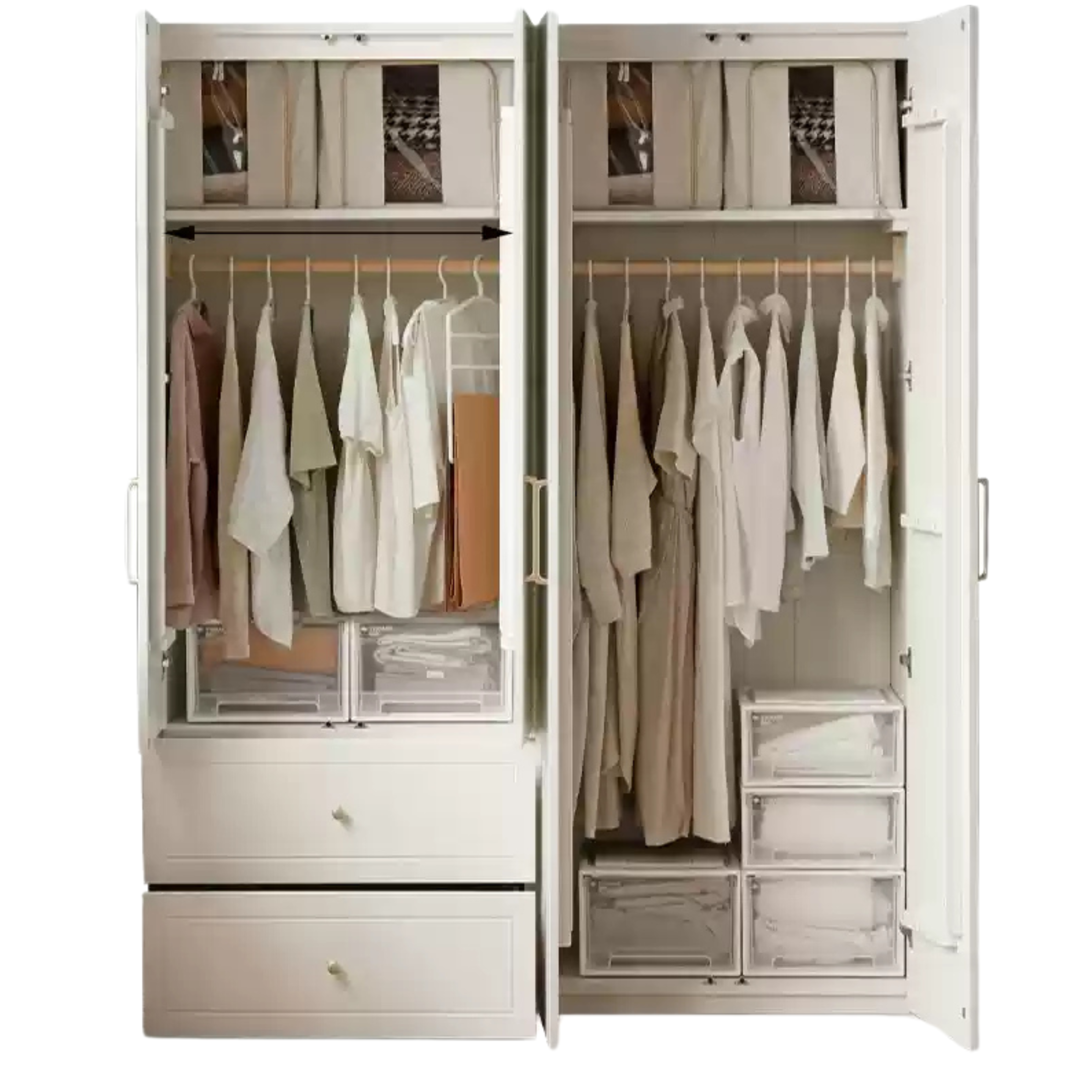 Pine Solid Wood Wardrobe French Cream Style.