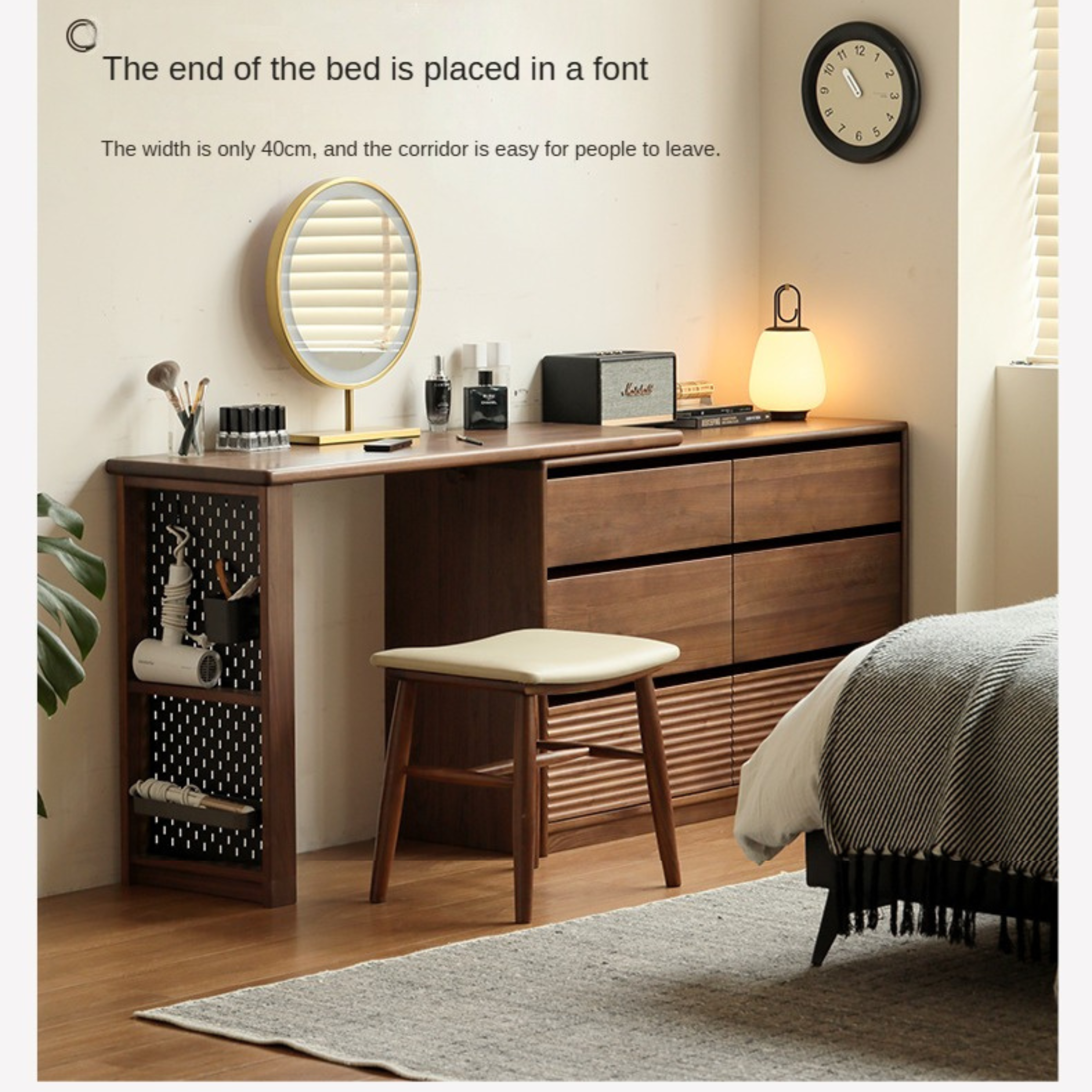 Black Walnut, Sandawood Light Luxury Retractable Dressing Table.