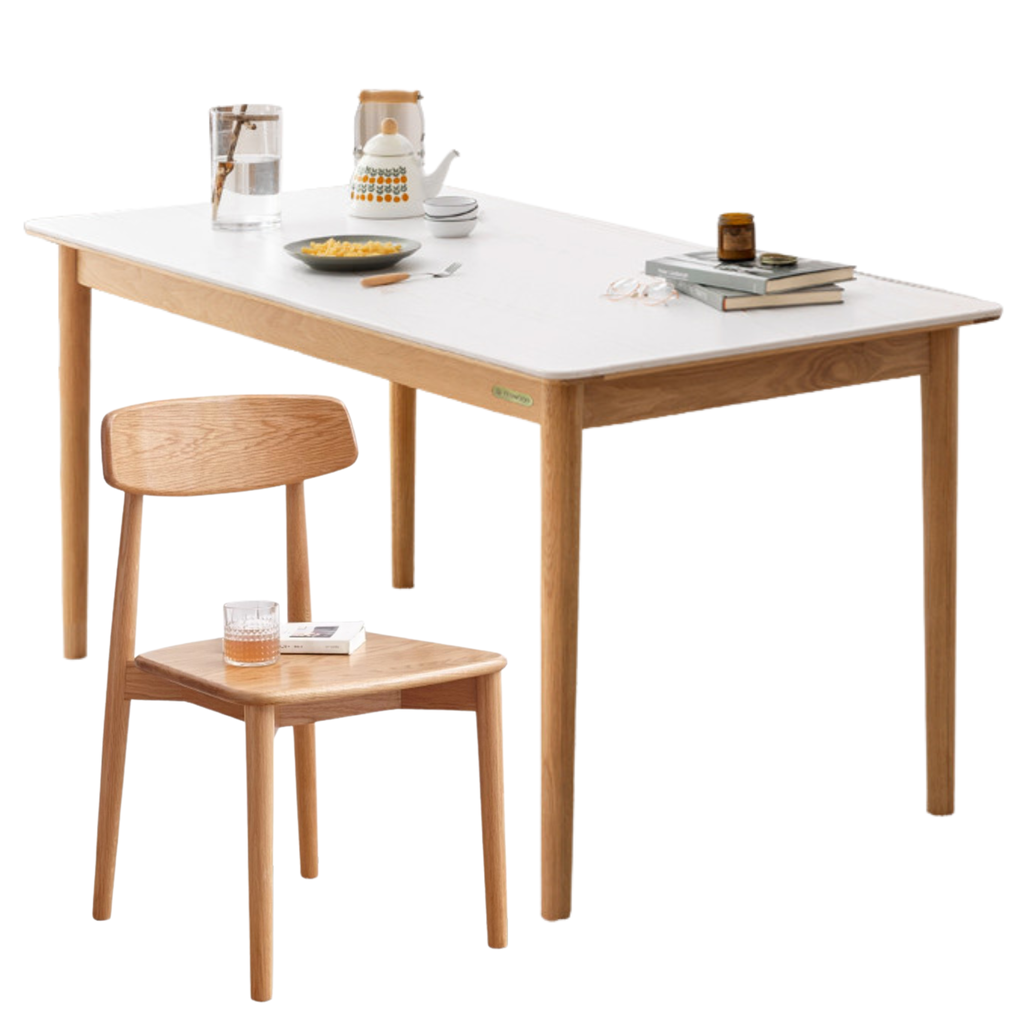 Oak, Beech Solid Wood Dining Table With Rock Slab Surface