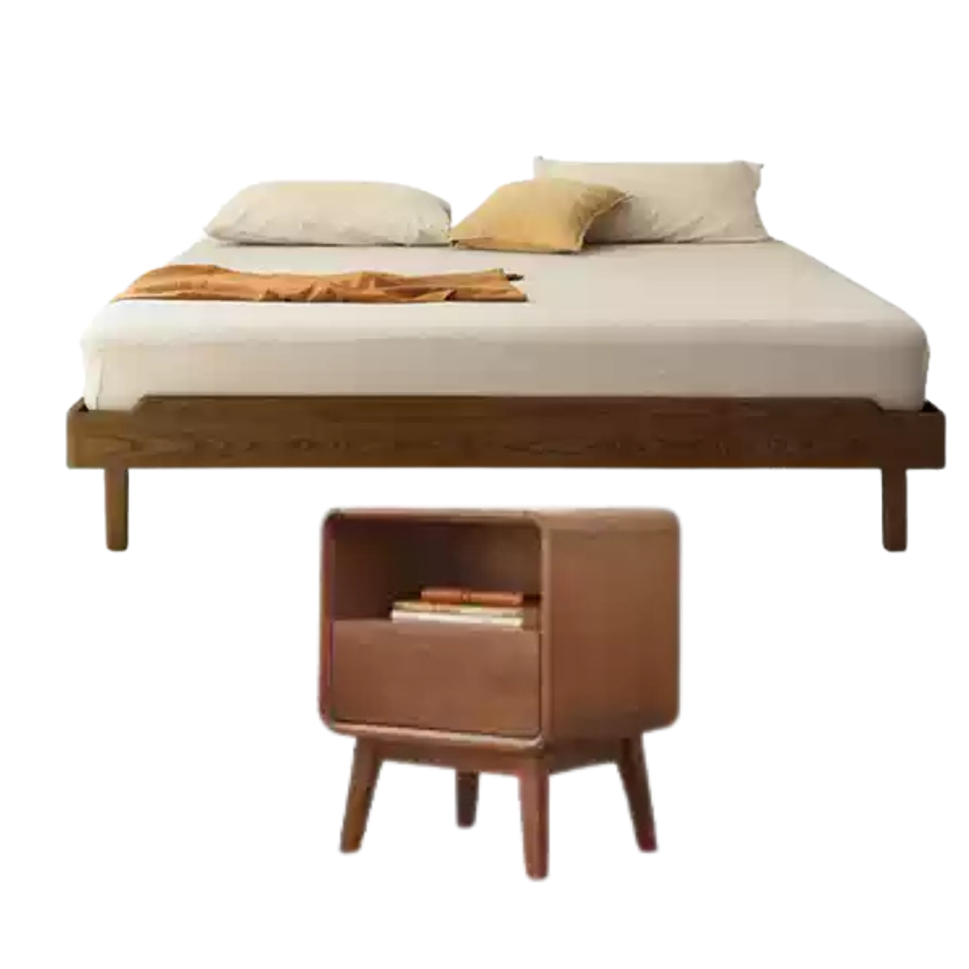 Ash Solid Wood Platform Bed, Headboard-Free Bed