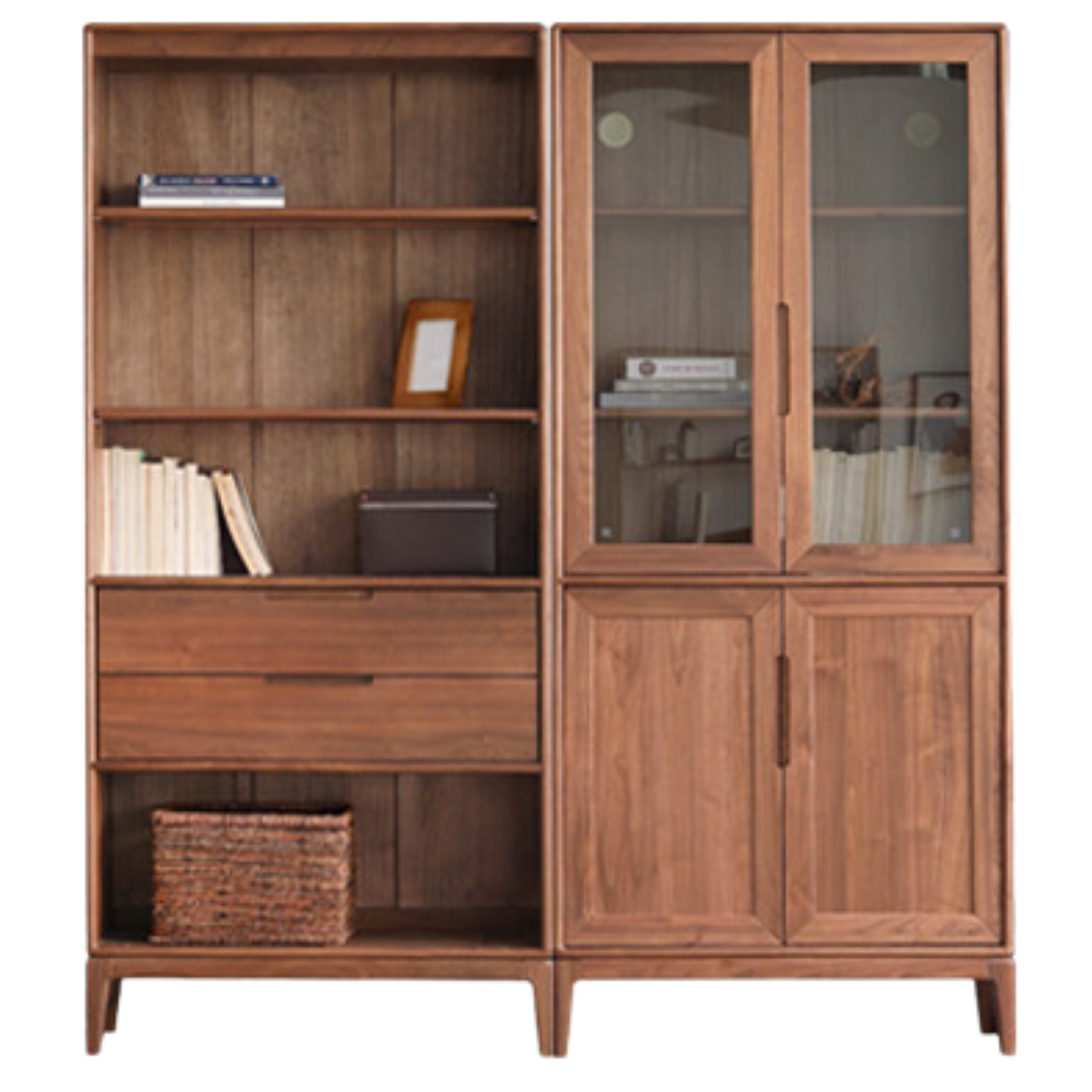 Black Walnut, Ash Solid Wood Combination Dust-Proof Glass Door Bookshelf