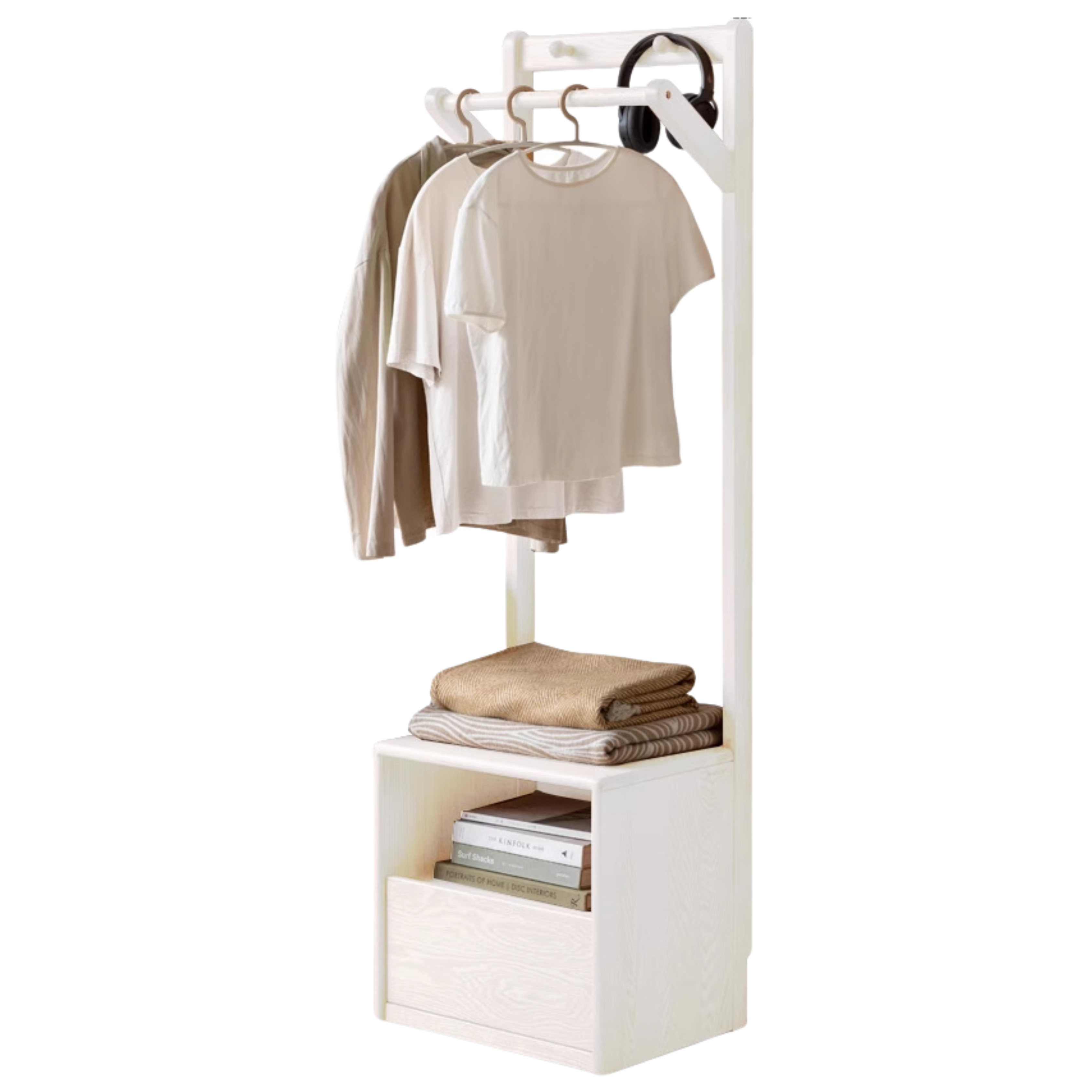 Oak, Birch Solid Wood Nordic Floor Storage Clothes Rack<