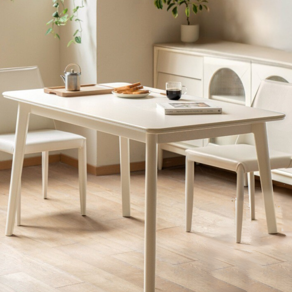 solid wood dining table rectangular rock plate dining table cream style ...