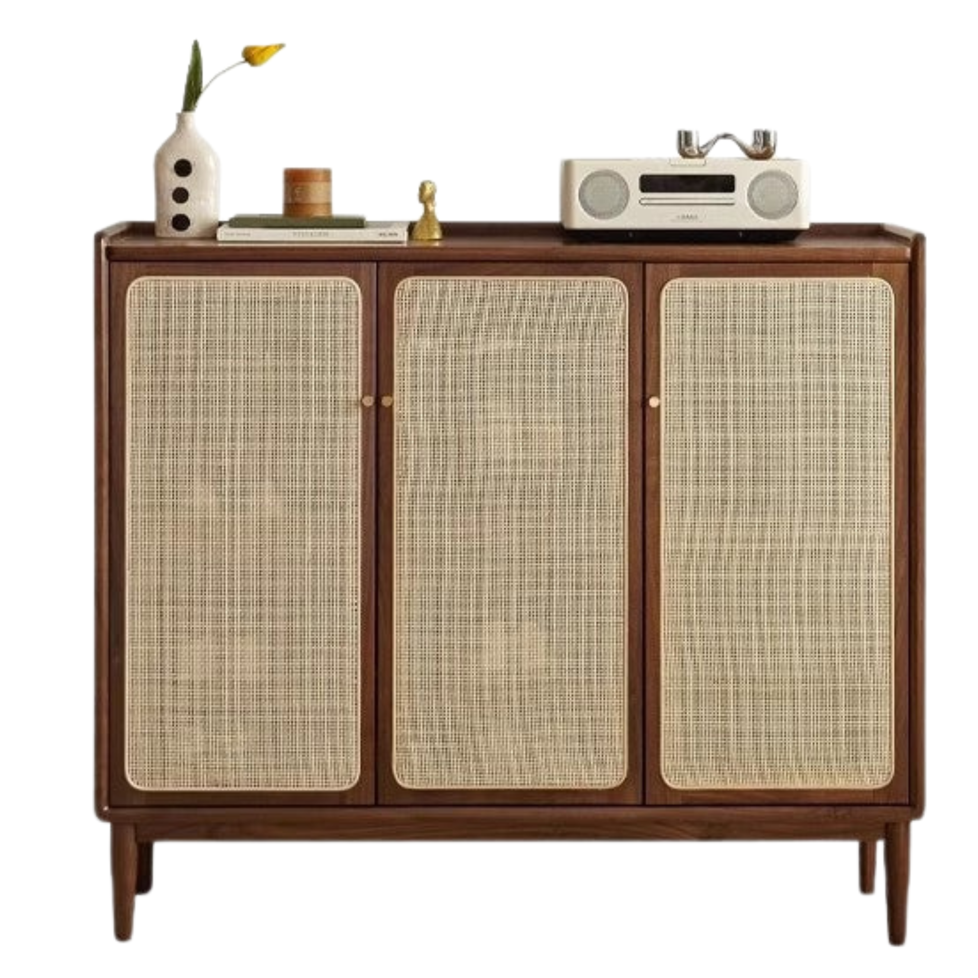 Black Walnut, Oak, South American Walnut Solid Wood Rattan Shoe Cabinet