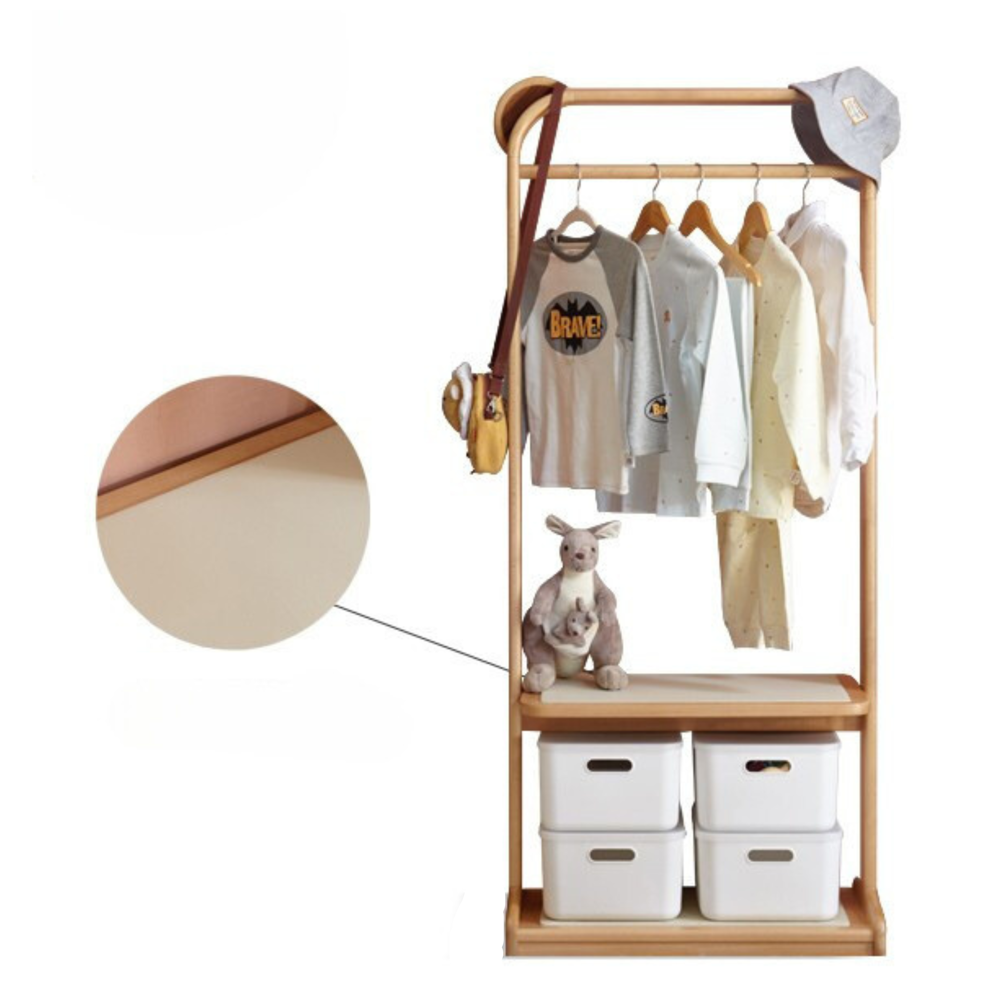 Beech Solid Wood Kids Coat Rack Floor Hanger