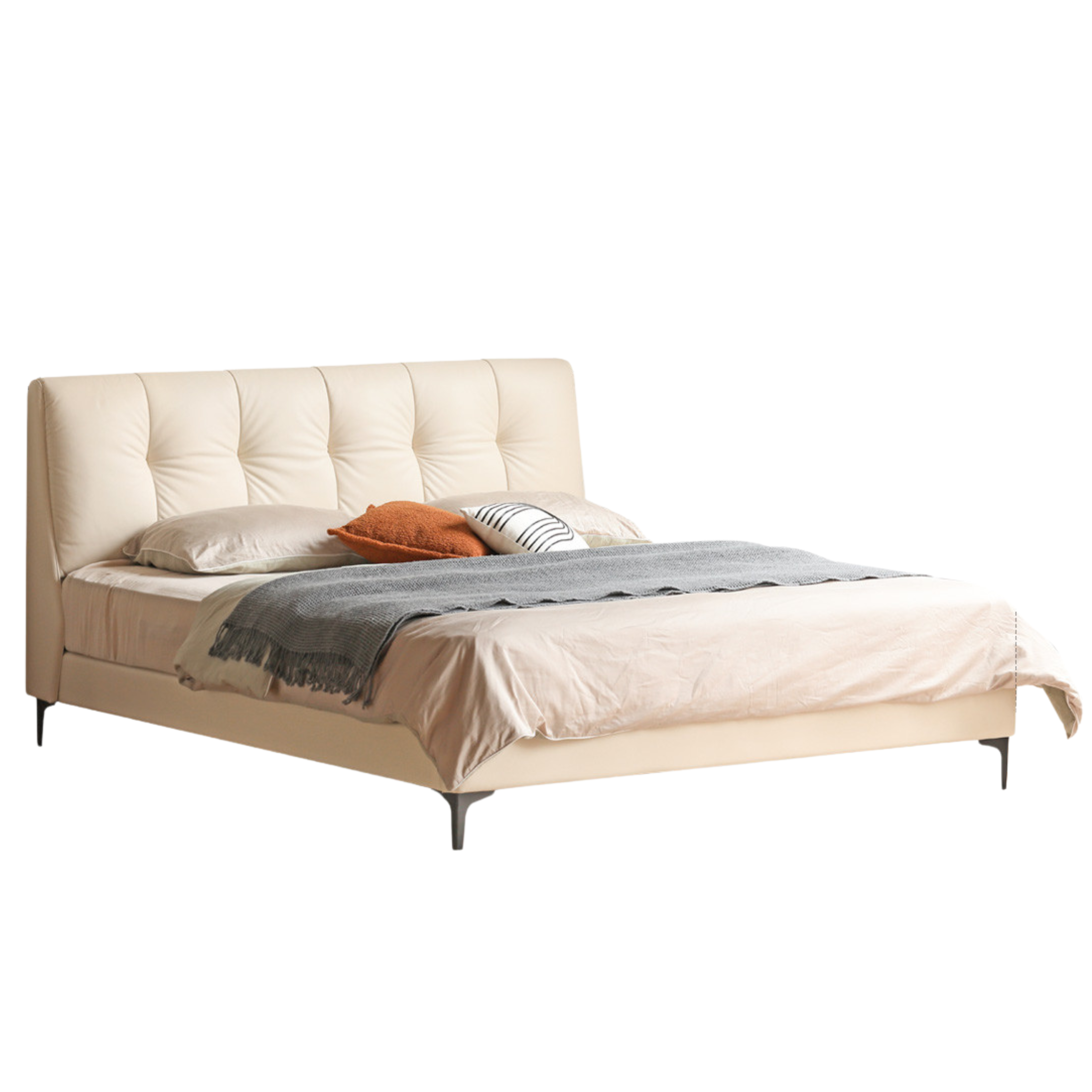 Genuine Leather, Ecological Cloud Leather Bed Cream Style Light Luxury