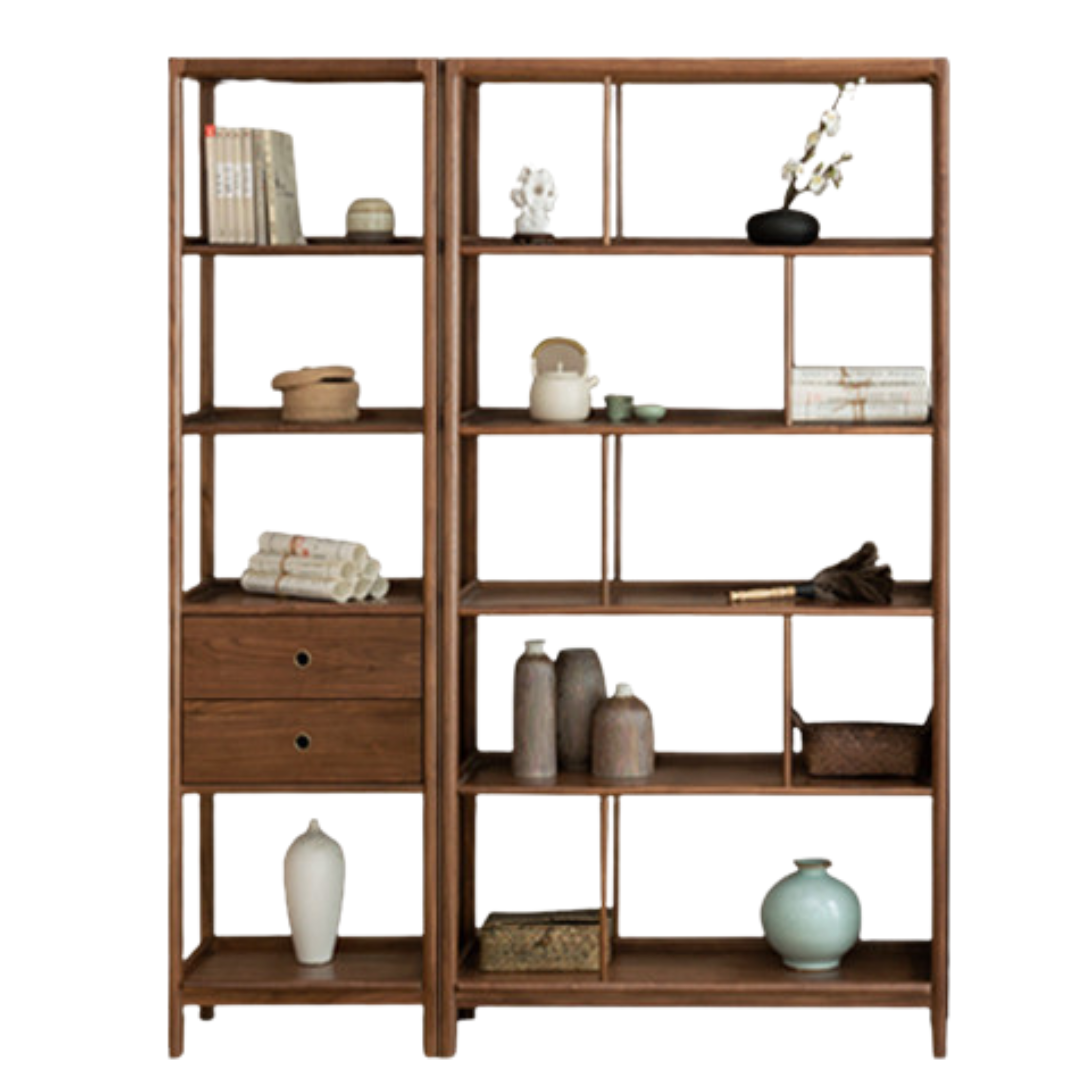 Black Walnut, Ash Solid Wood Bookshelf Combined Bookcase Display Cabinet Wall Shelf