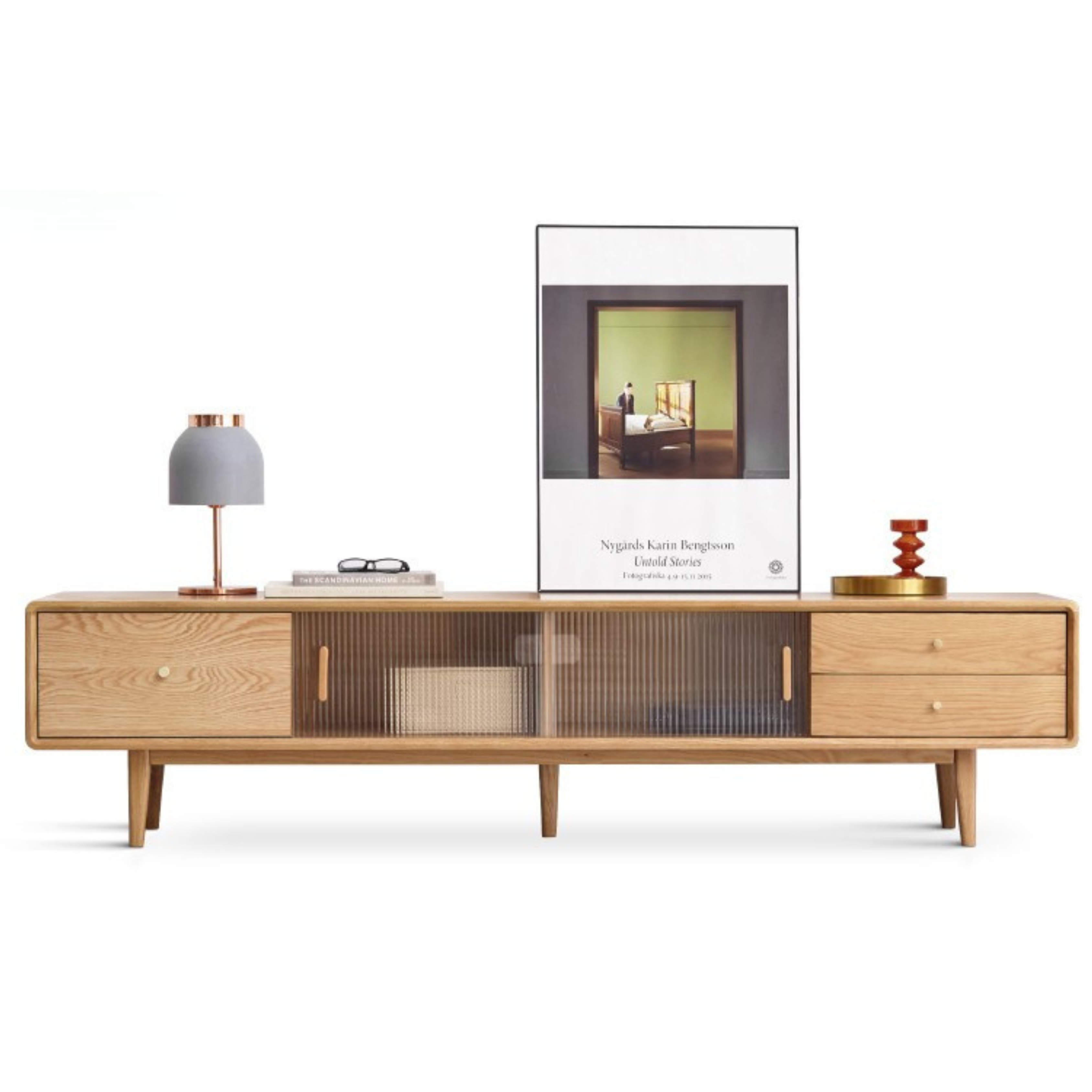 Oak, Beech, Rubber Solid Wood TV Stand.