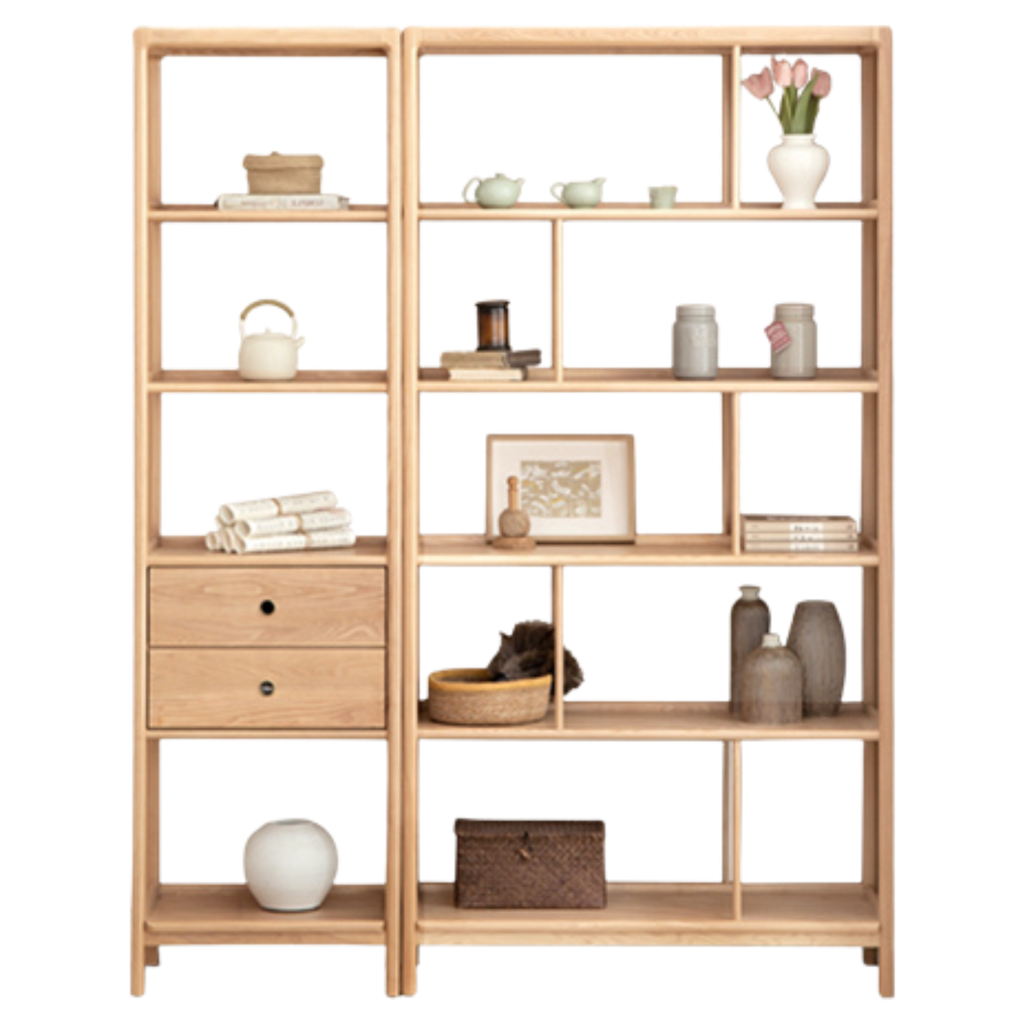 Ash Solid Wood Bookshelf Combined Bookcase Display Cabinet Wall Shelf