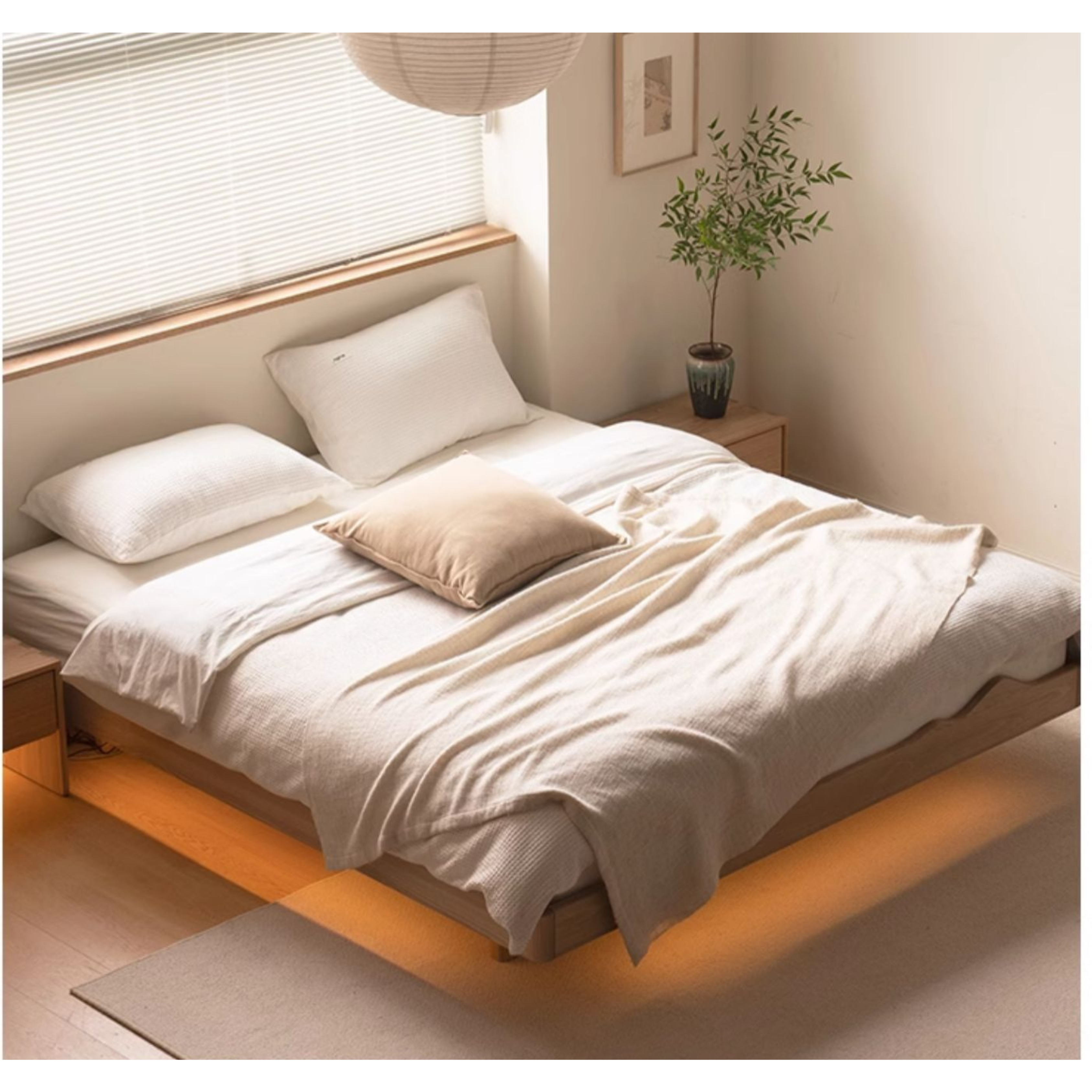 Ash solid wood suspended Platform Bed, Headboard-Free Bed