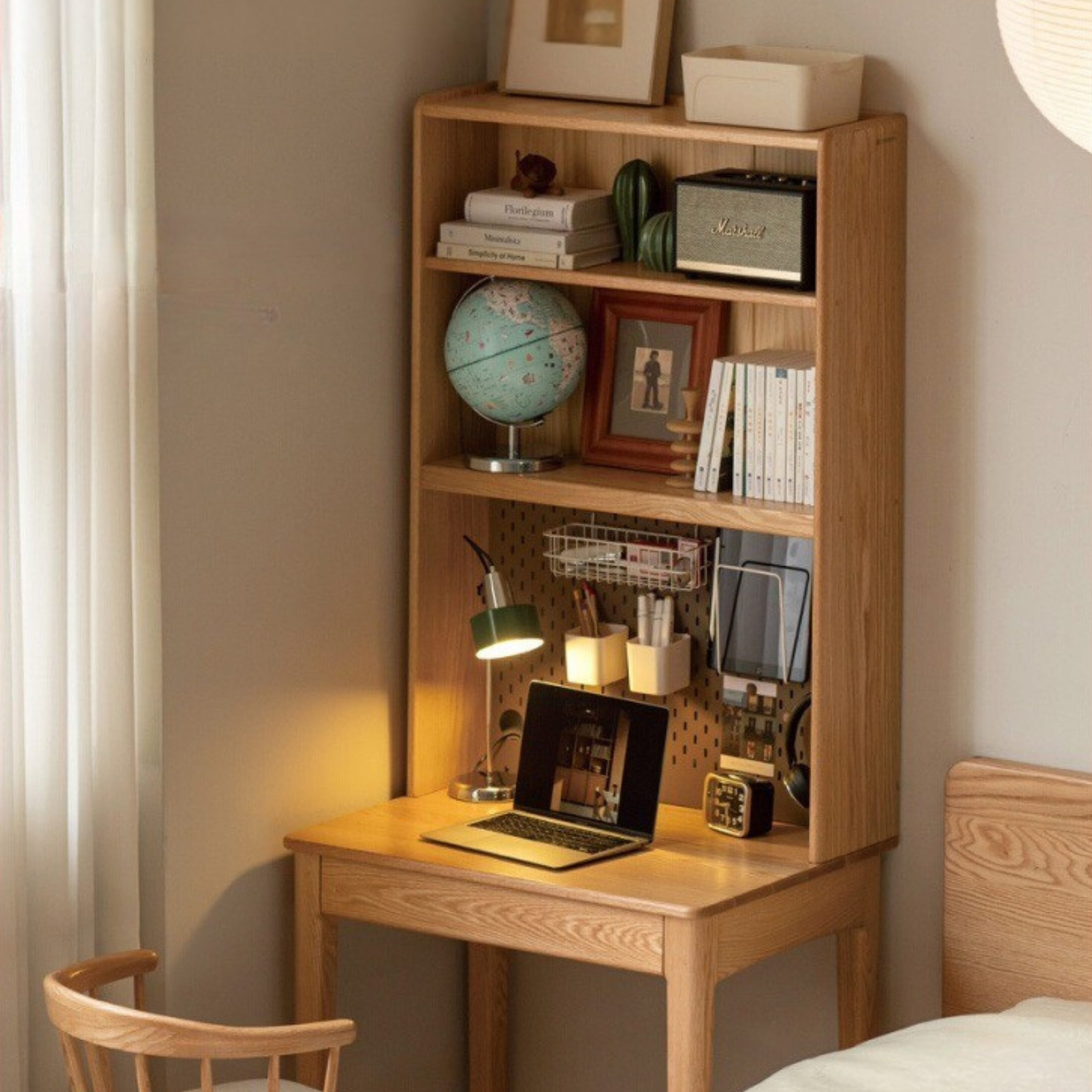 Oak, Ash Solid Wood Modern Desk Bookshelf Integrated