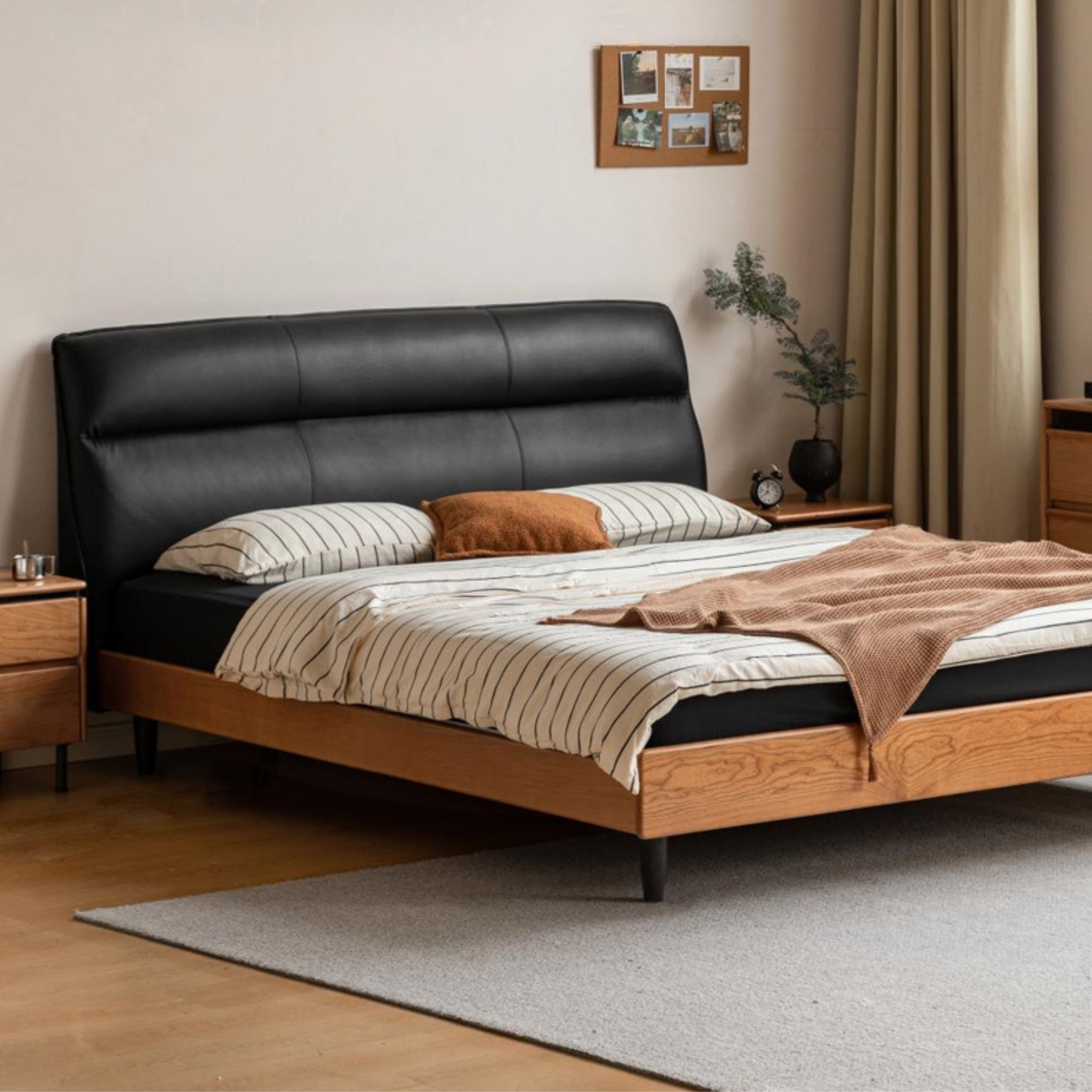 Cherry Solid Wood Suspended Leather Soft Bed Light Luxury.