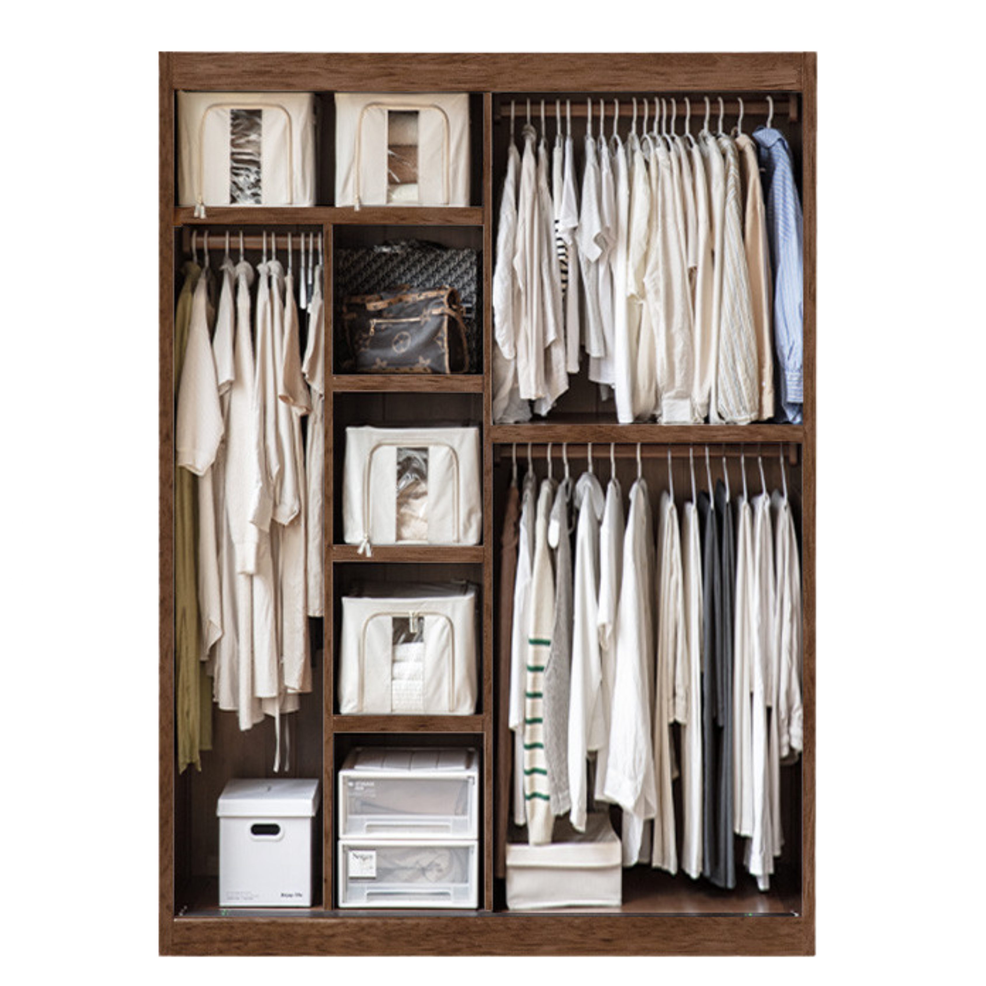 Black Walnut, Golden Sandalwood Solid Wood Wardrobe Sliding Door.