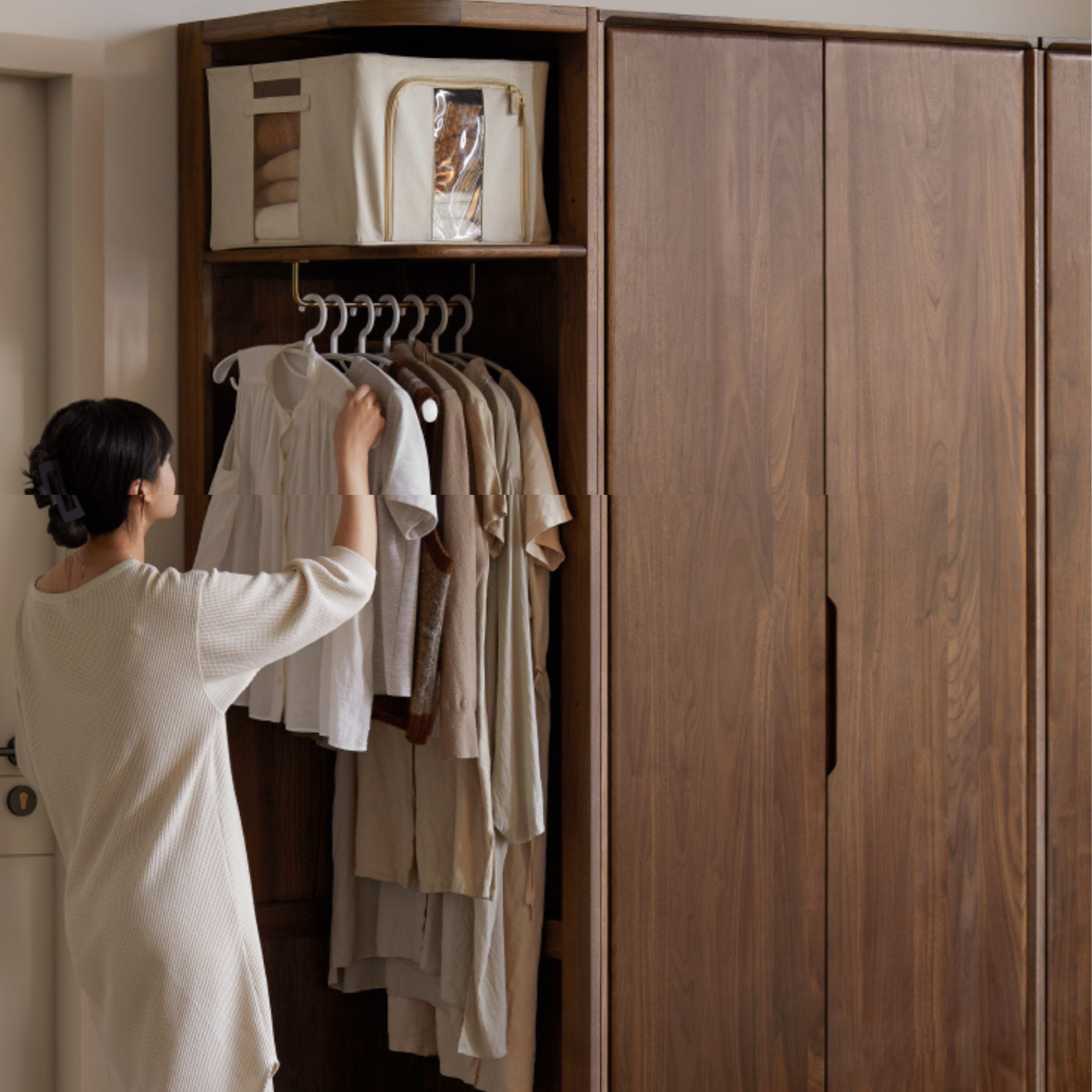Black Walnut Solid Wood Storage Rack Floor Corner Hanger.