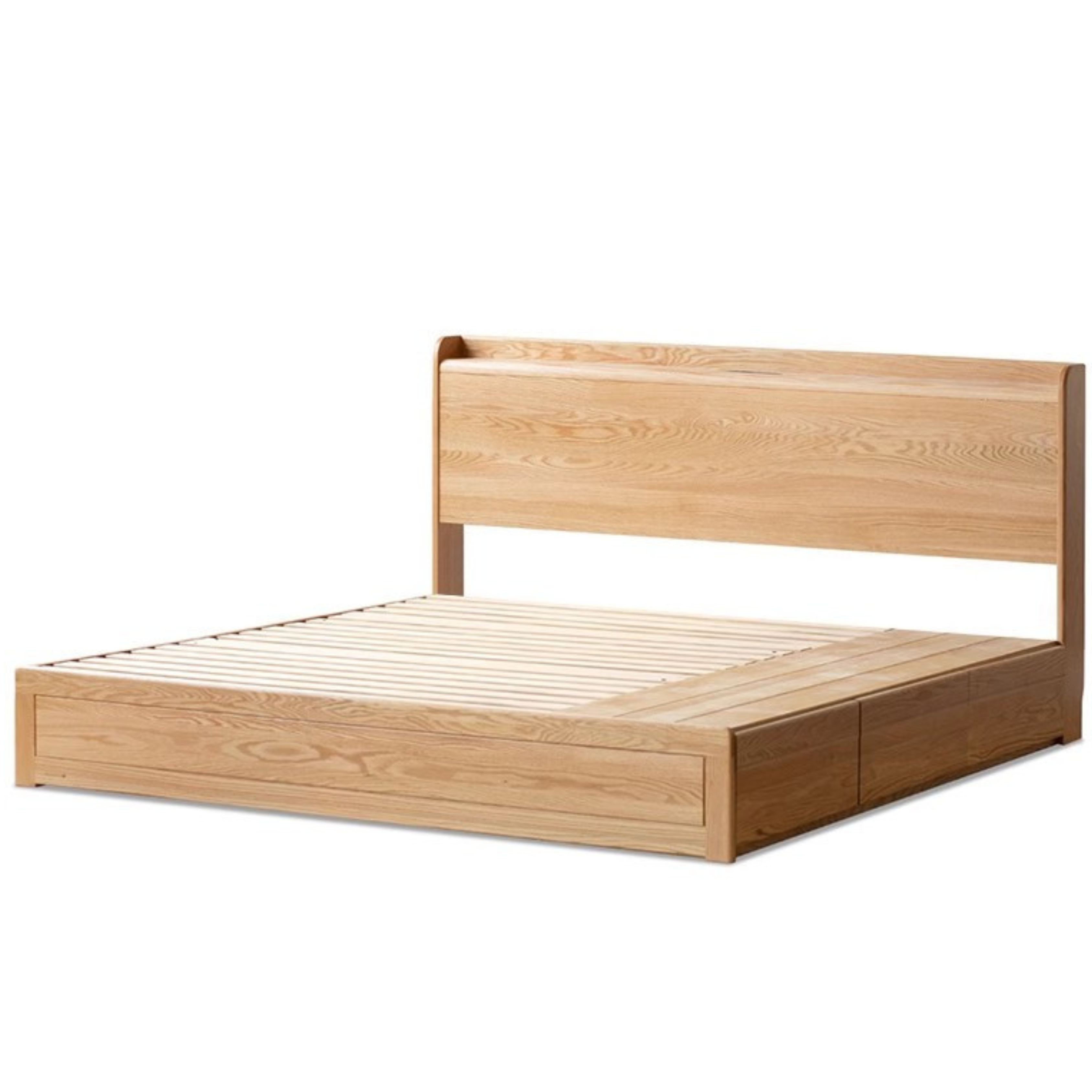 Oak Solid Wood Drawer Storage Bed with Sockets Box Bed