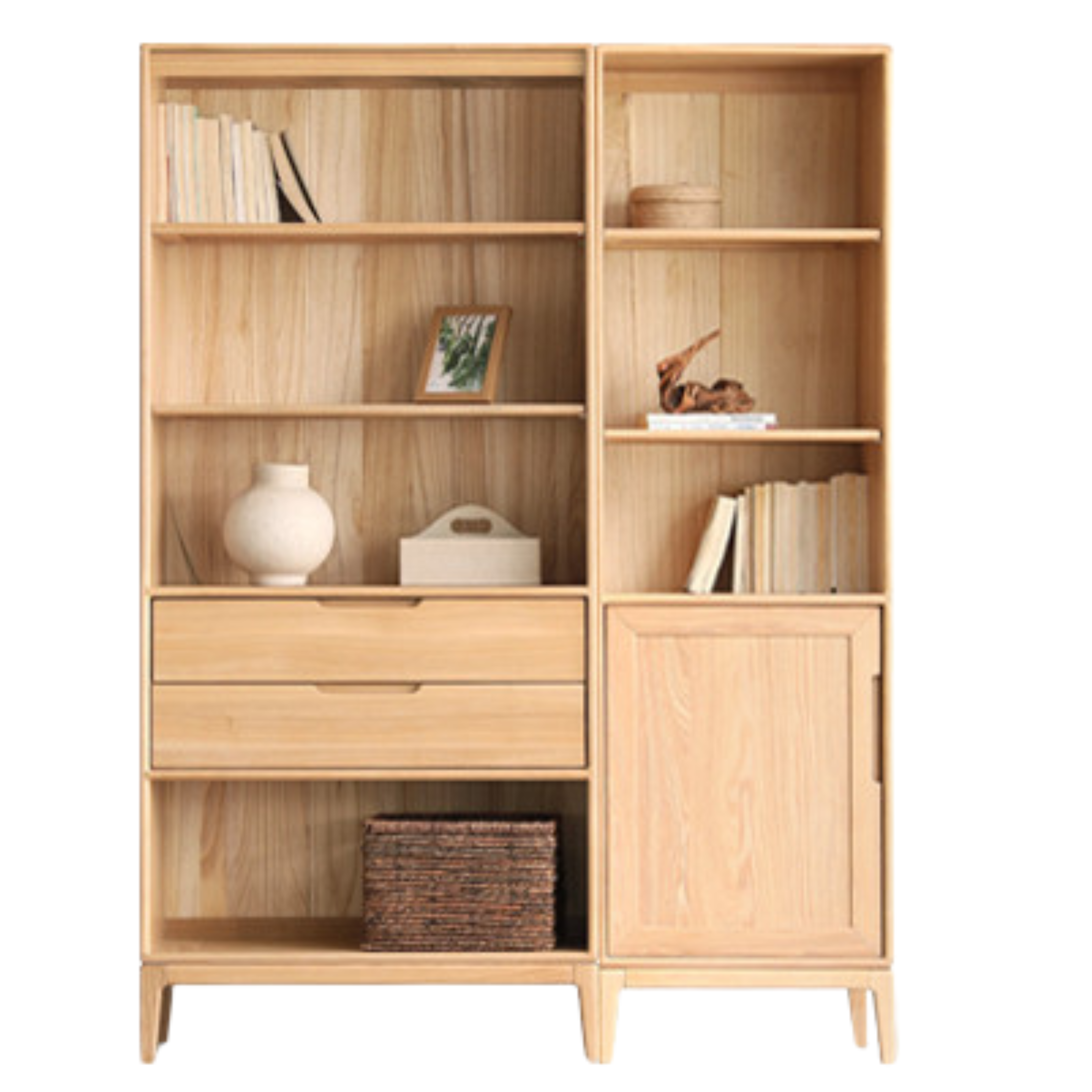 Ash Solid Wood Floor-Standing Bookcase Whole Wall Free Combination Bookshelf