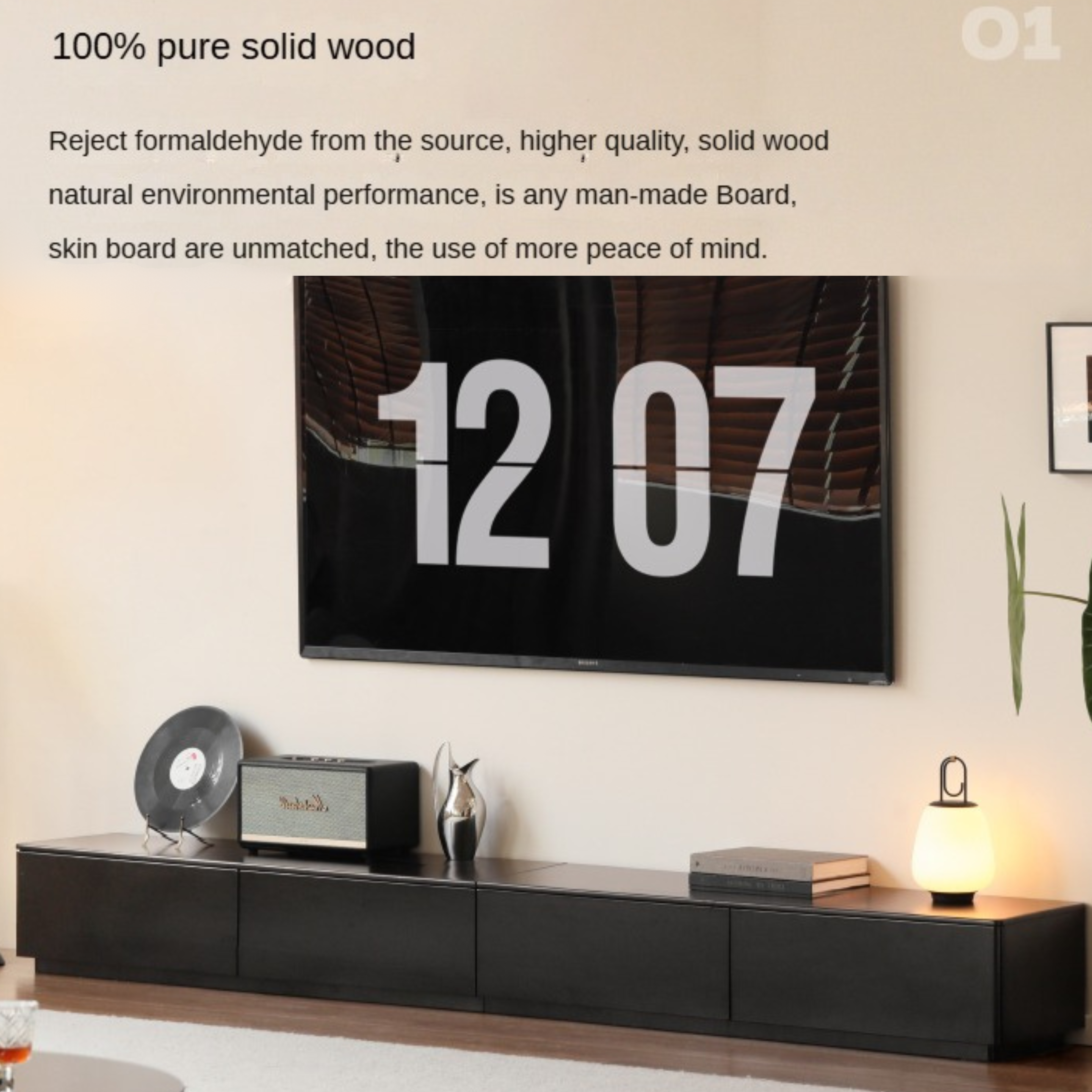 Poplar Solid Wood Floor Storage TV Cabinet.