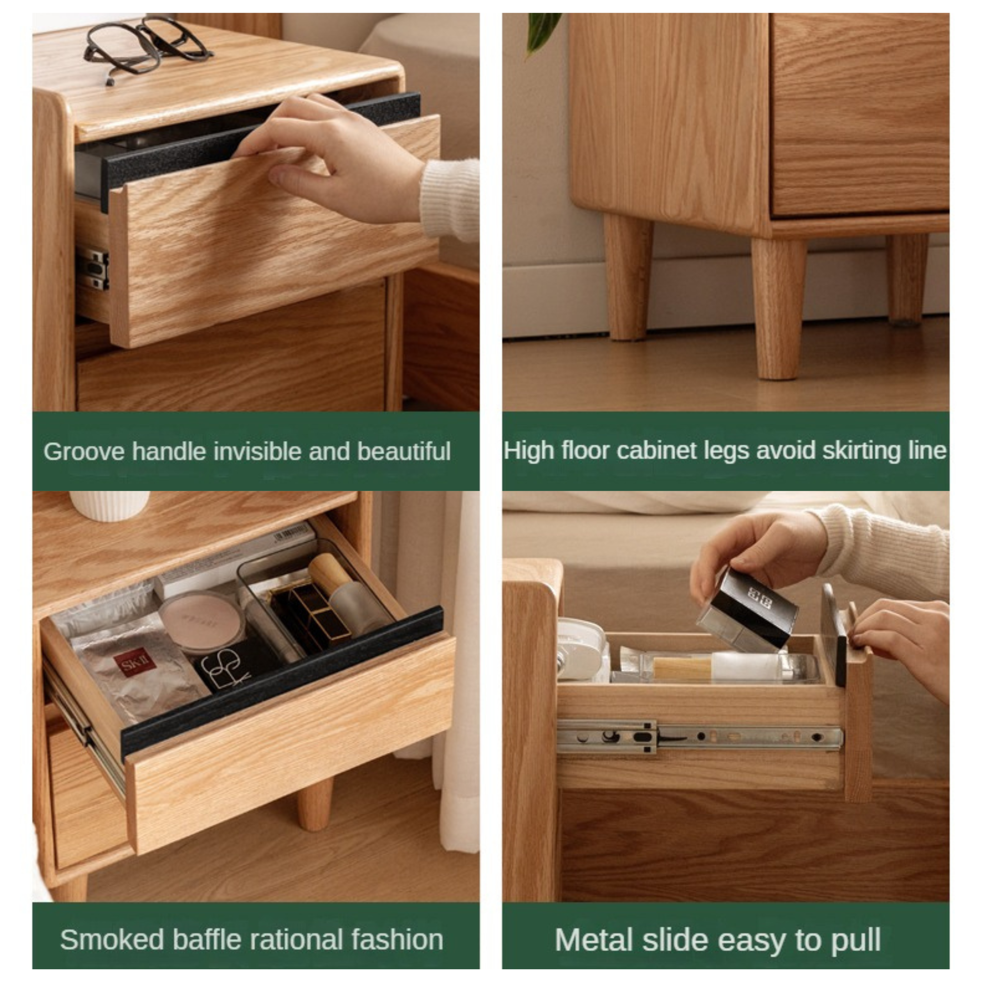 Oak Solid Wood Modern Nightstand.
