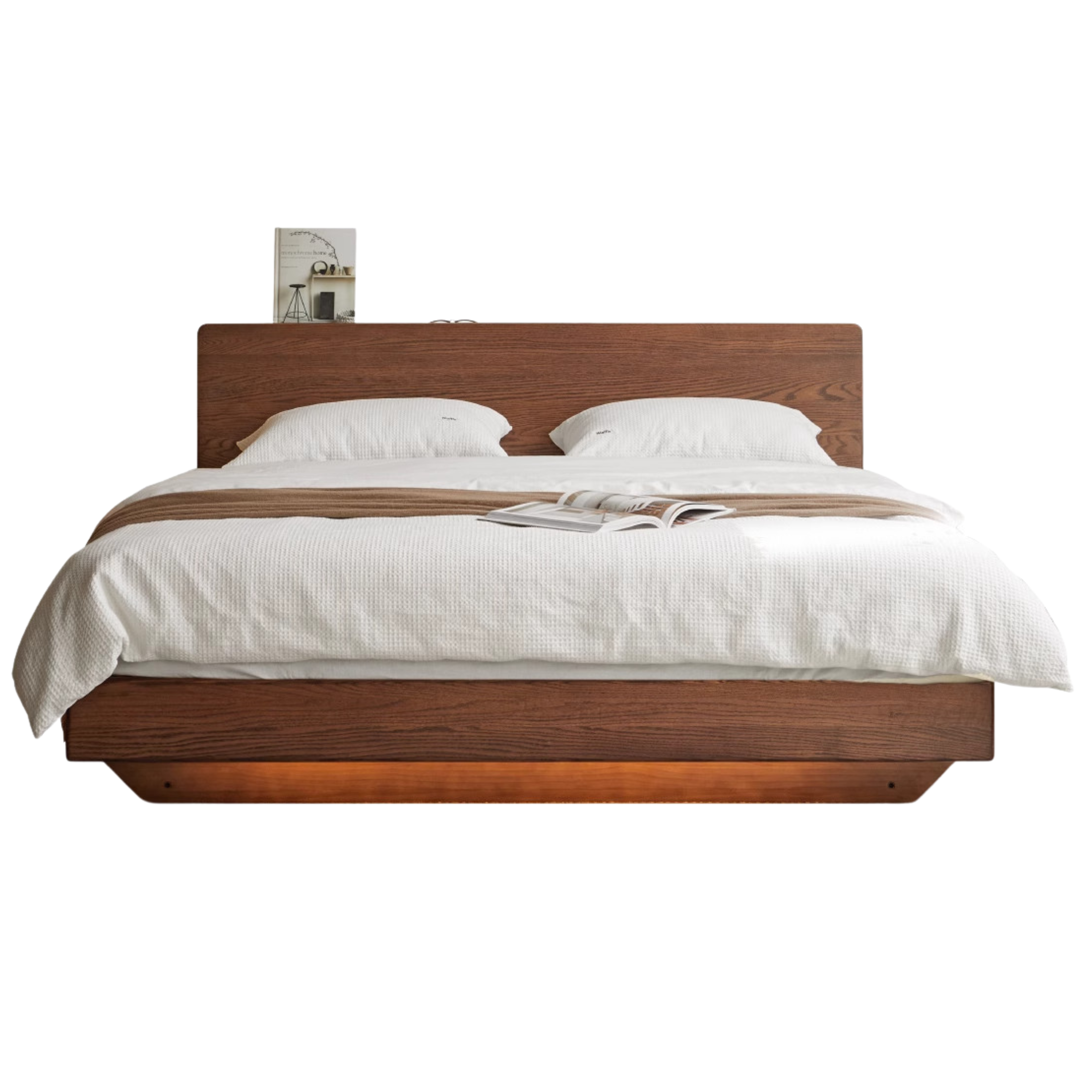 Oak,Black Walnut Solid Wood Suspended Luminous Box Bed