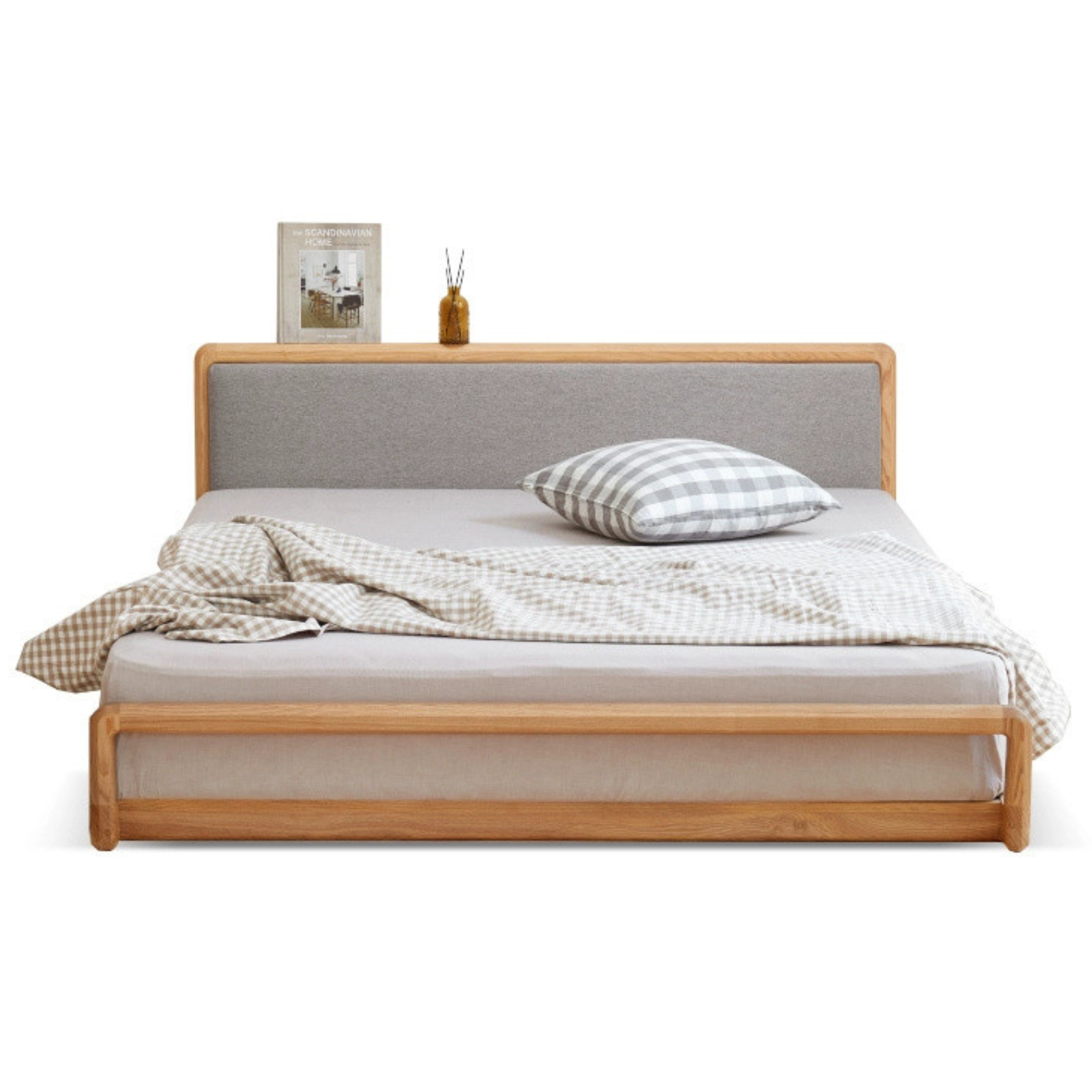 Ash Solid Wood Floor Bed Rattan
