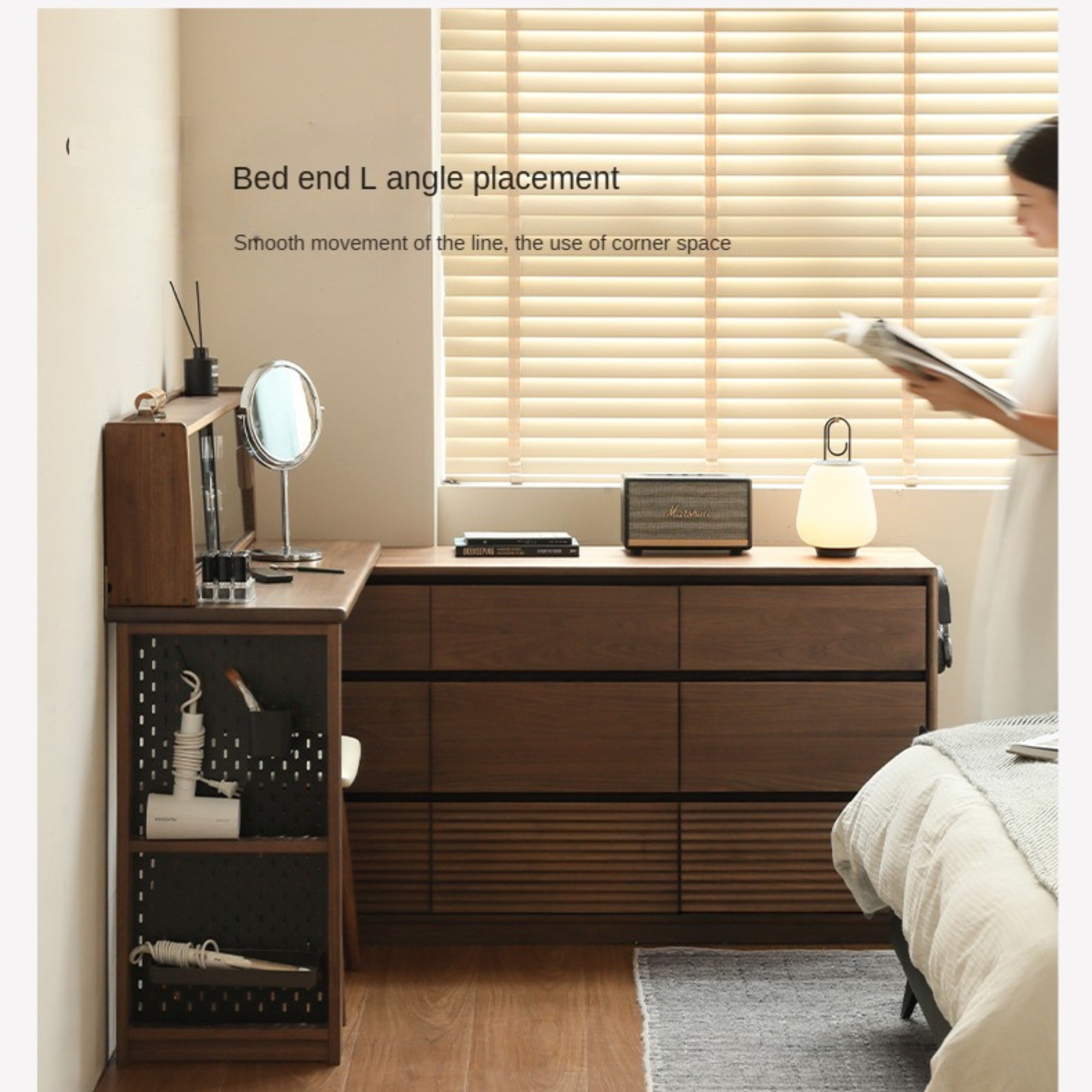 Black Walnut, Sandawood Light Luxury Retractable Vanity Table.