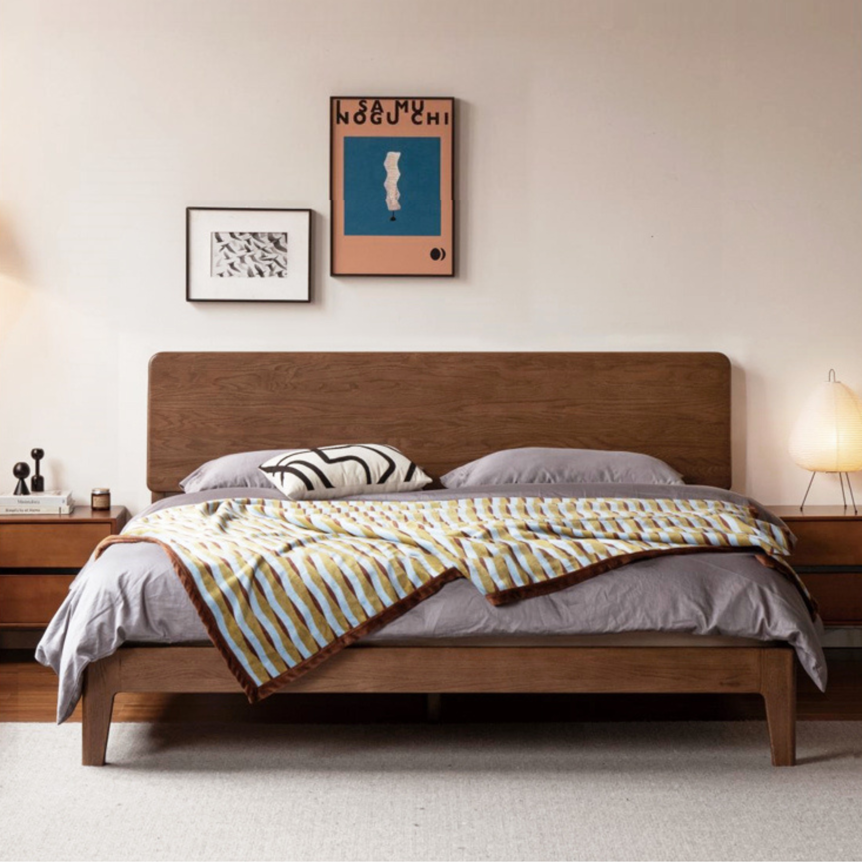 Oak Solid Wood High Back Large Bed