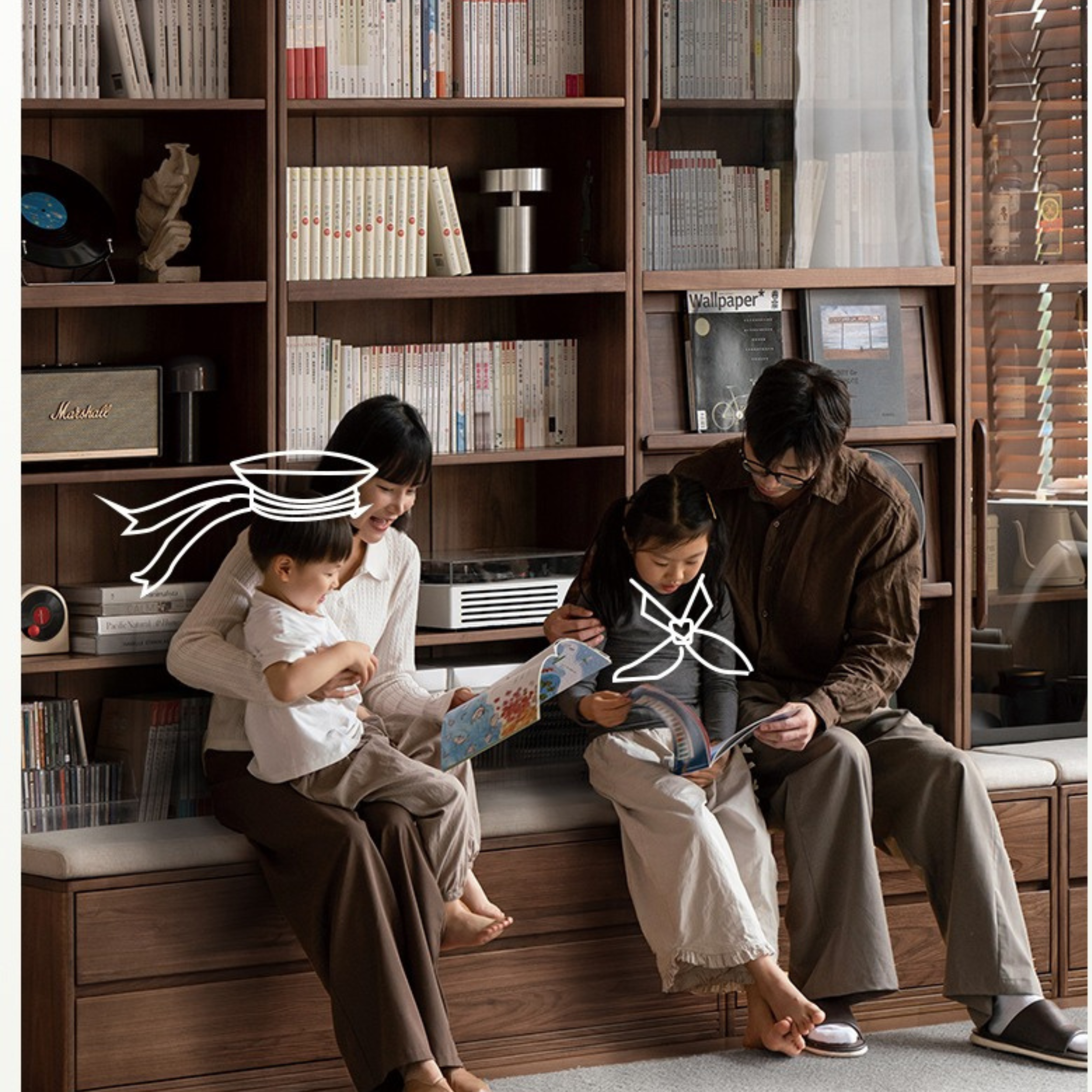 Black Walnut, Oak, Sandalwood, Ash Solid Wood Light Luxury Combined Bookshelf With Seat