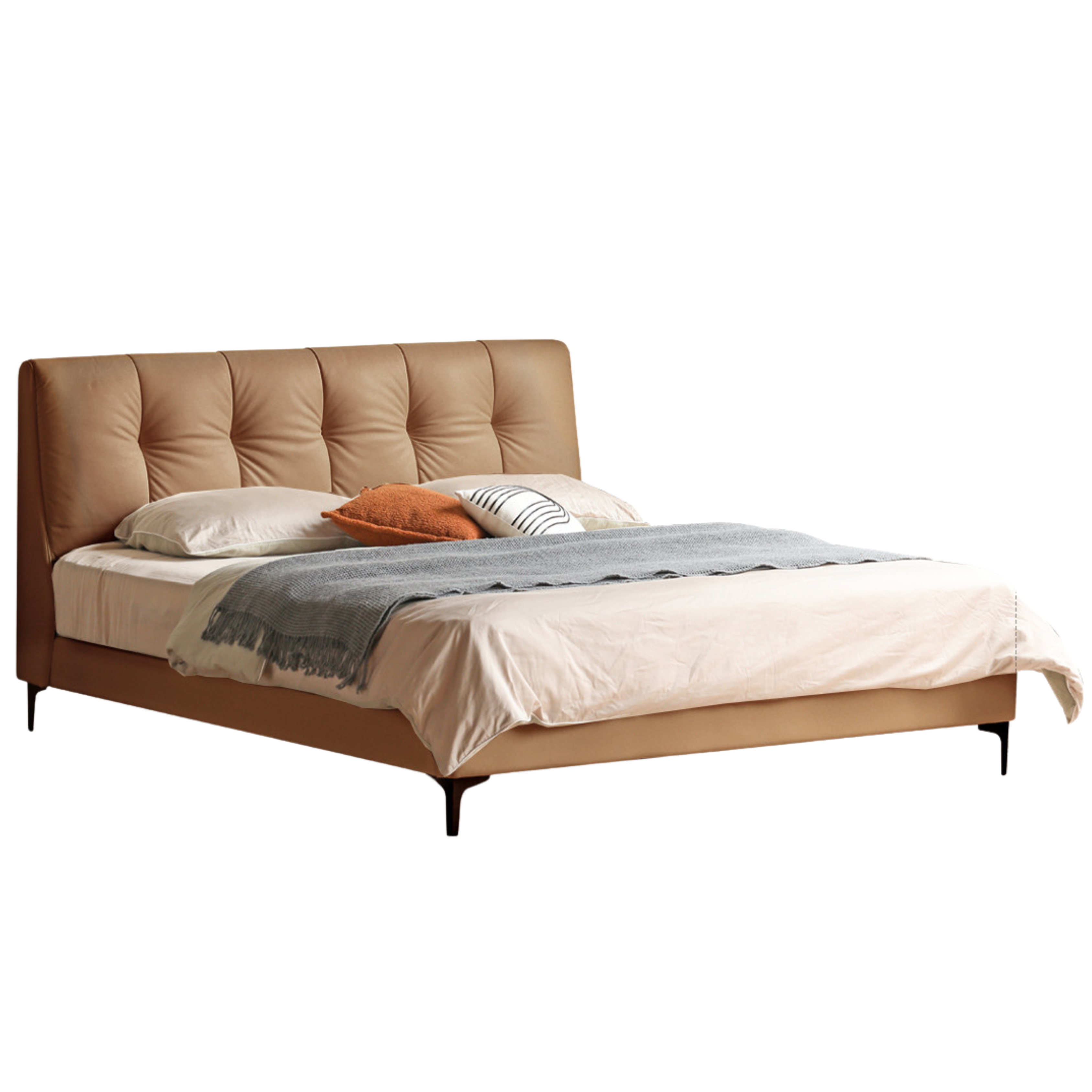 Genuine Leather, Ecological Cloud Leather Bed Cream Style Light Luxury