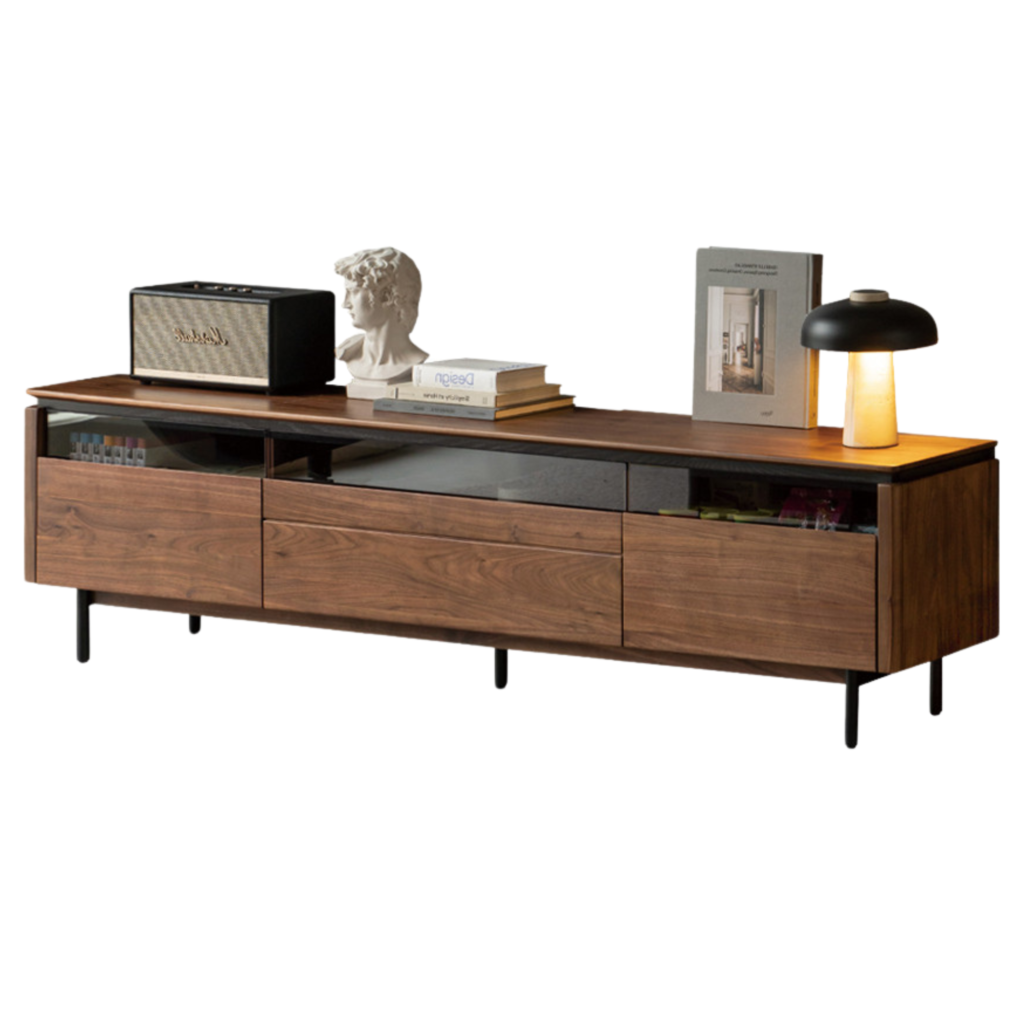 Black Walnut Solid Wood Italian Light Luxury TV Cabinet.