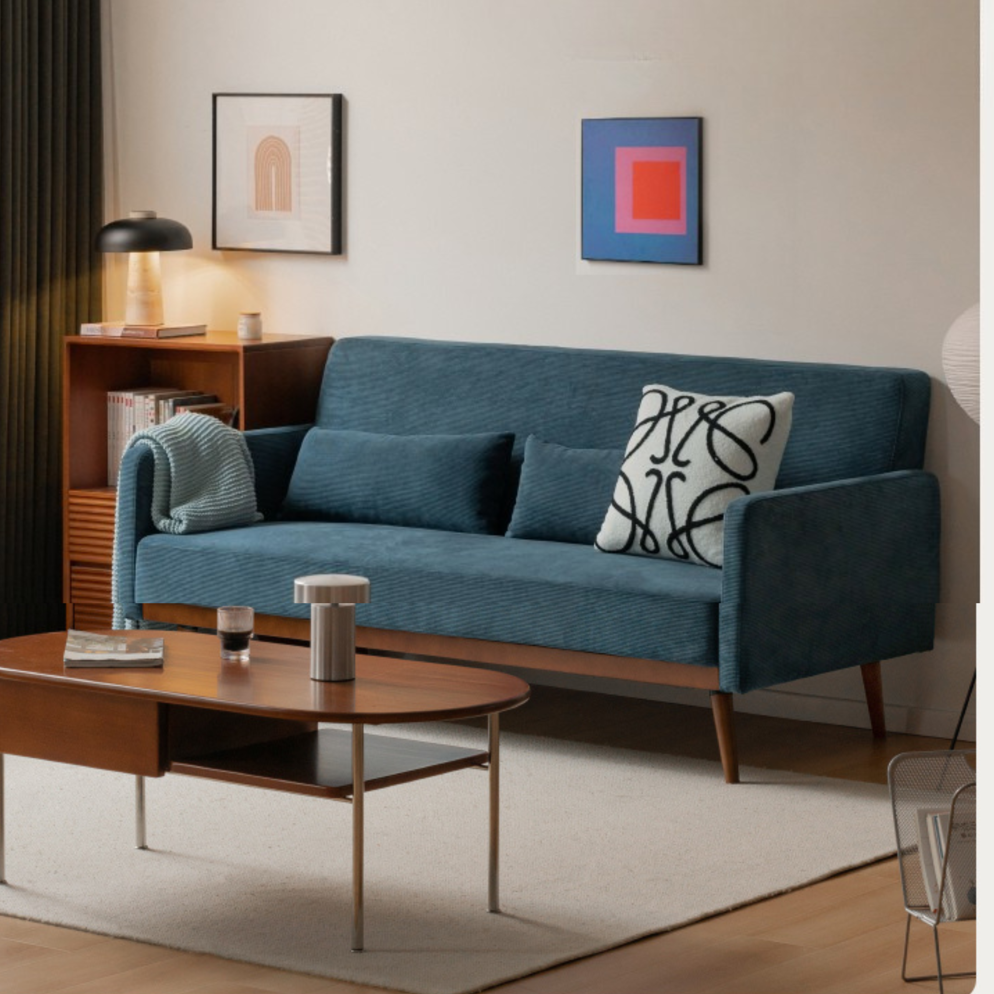 Fabric Modern Straight Retro Three Seater Sofa.