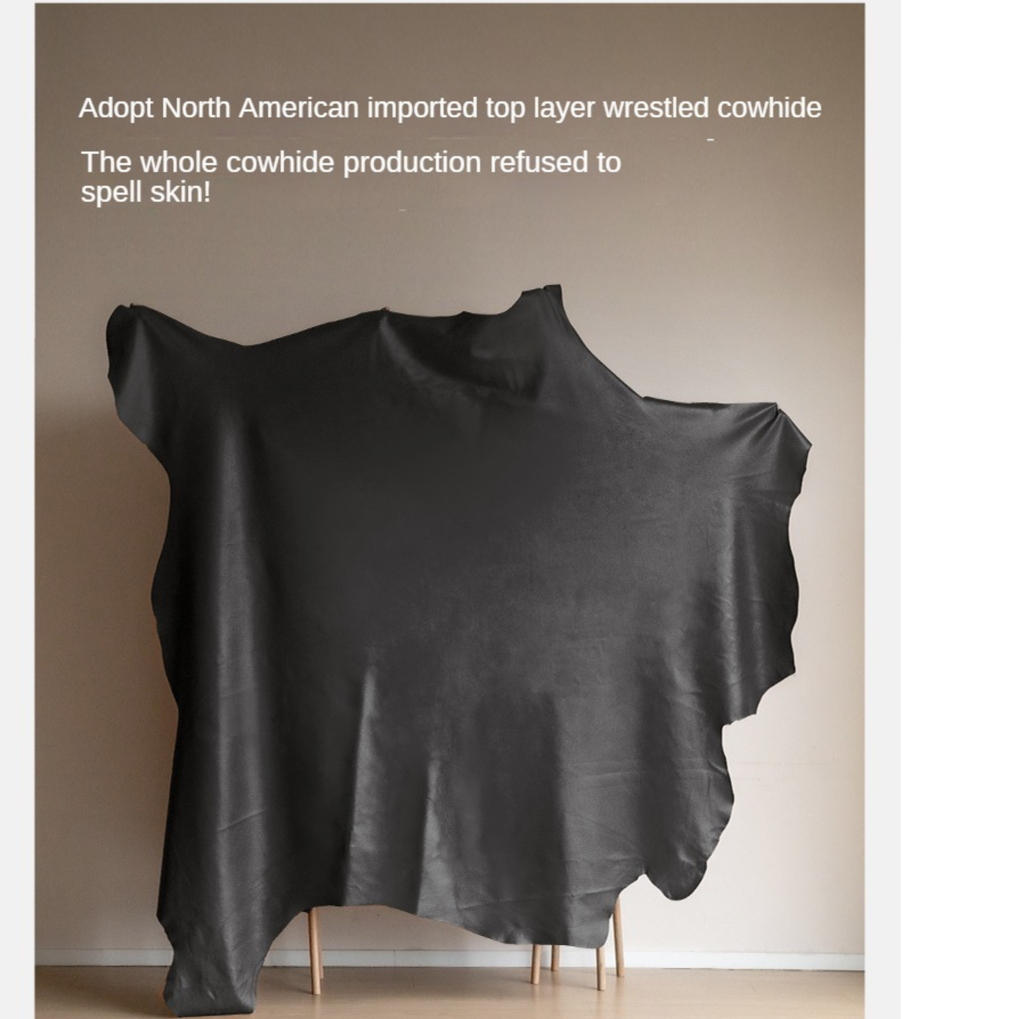 Leather Sofa Italian Black Straight Head Layer Yellow Cowhide.