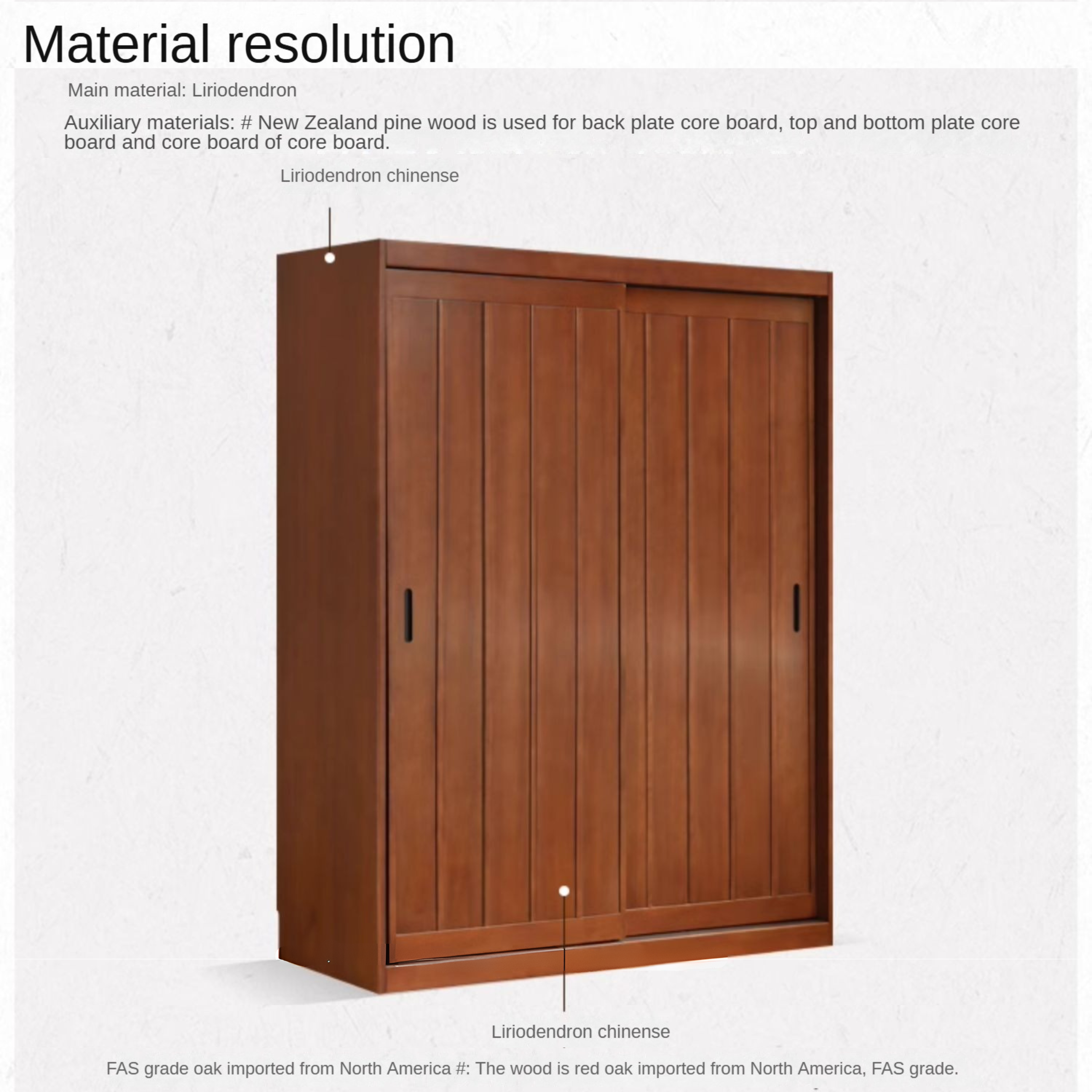 Poplar Solid Wood Wardrobe Retro Sliding Door Wardrobe.