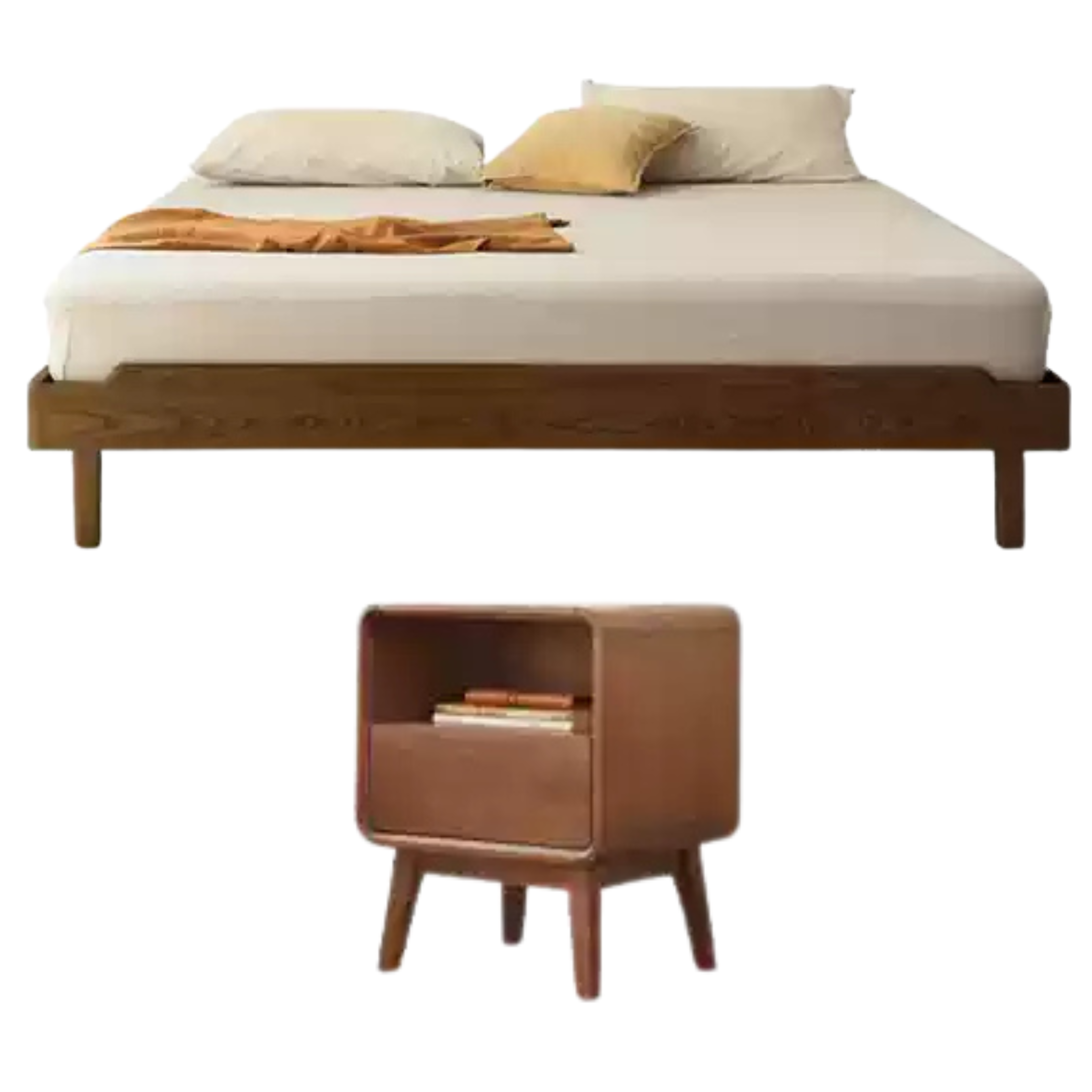 Black Walnut, Ash Solid Wood Platform Bed, Headboard-Free Bed