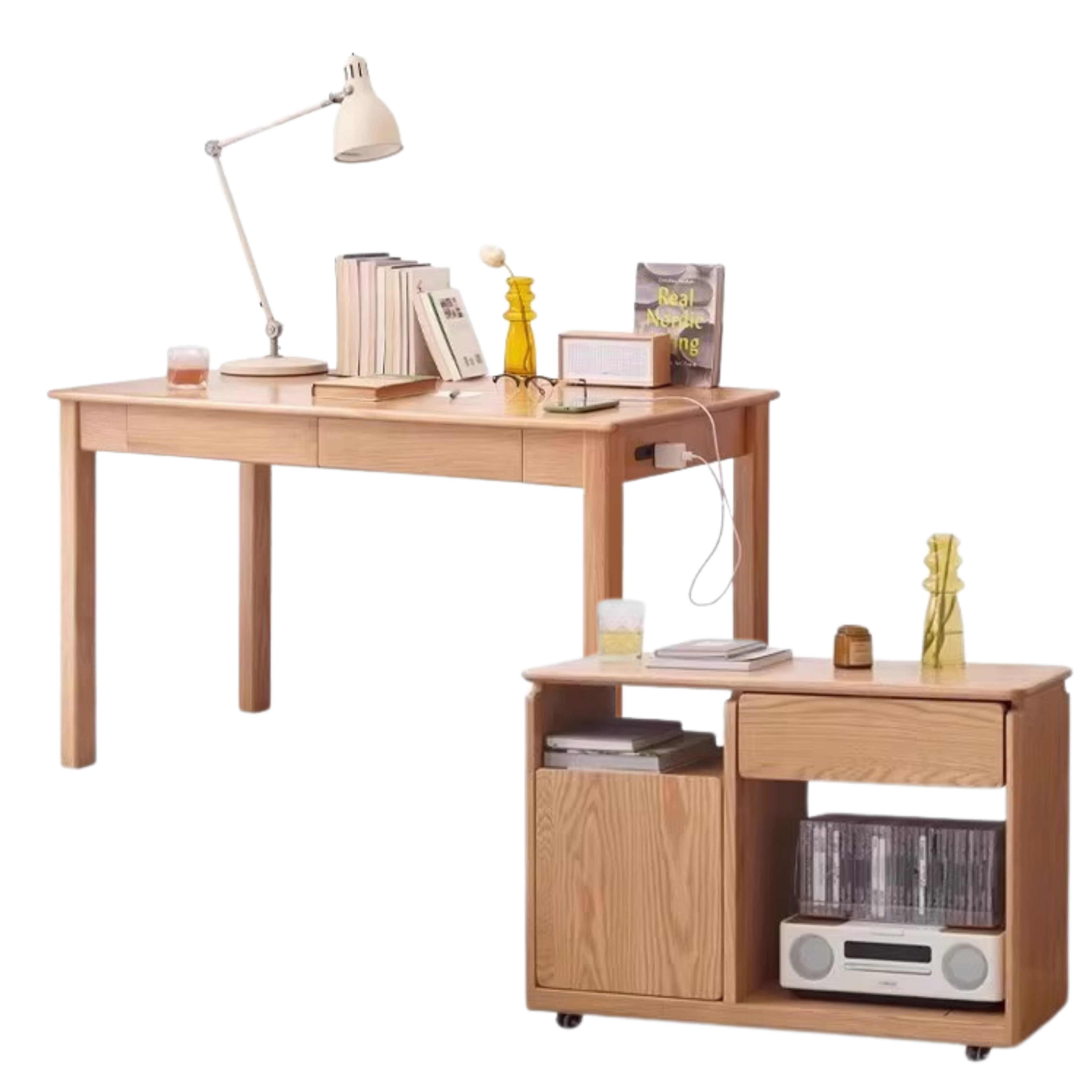 Oak, Ash Solid Wood USB Office Desk