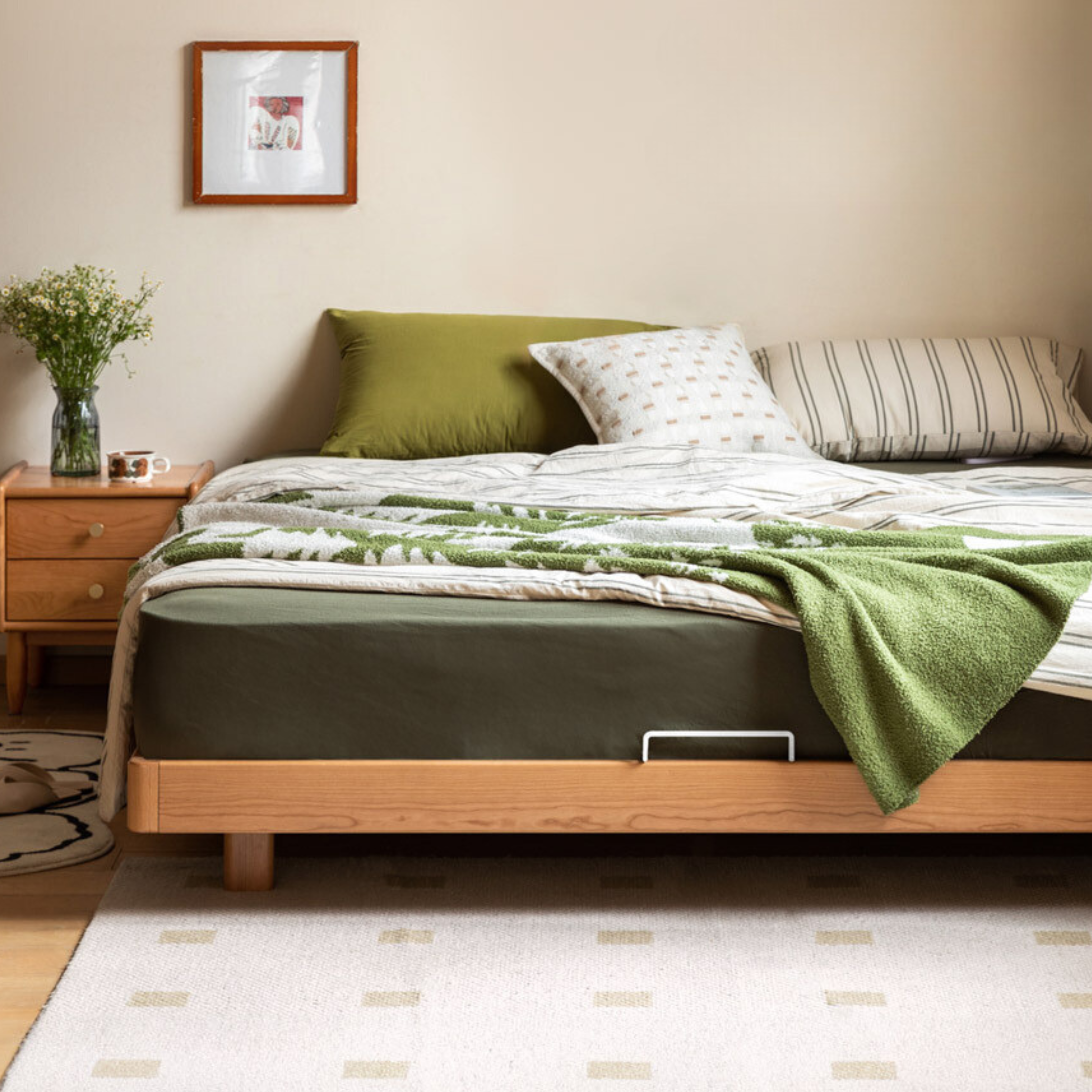 Cherry Solid Wood platform bed, headboard-free bed